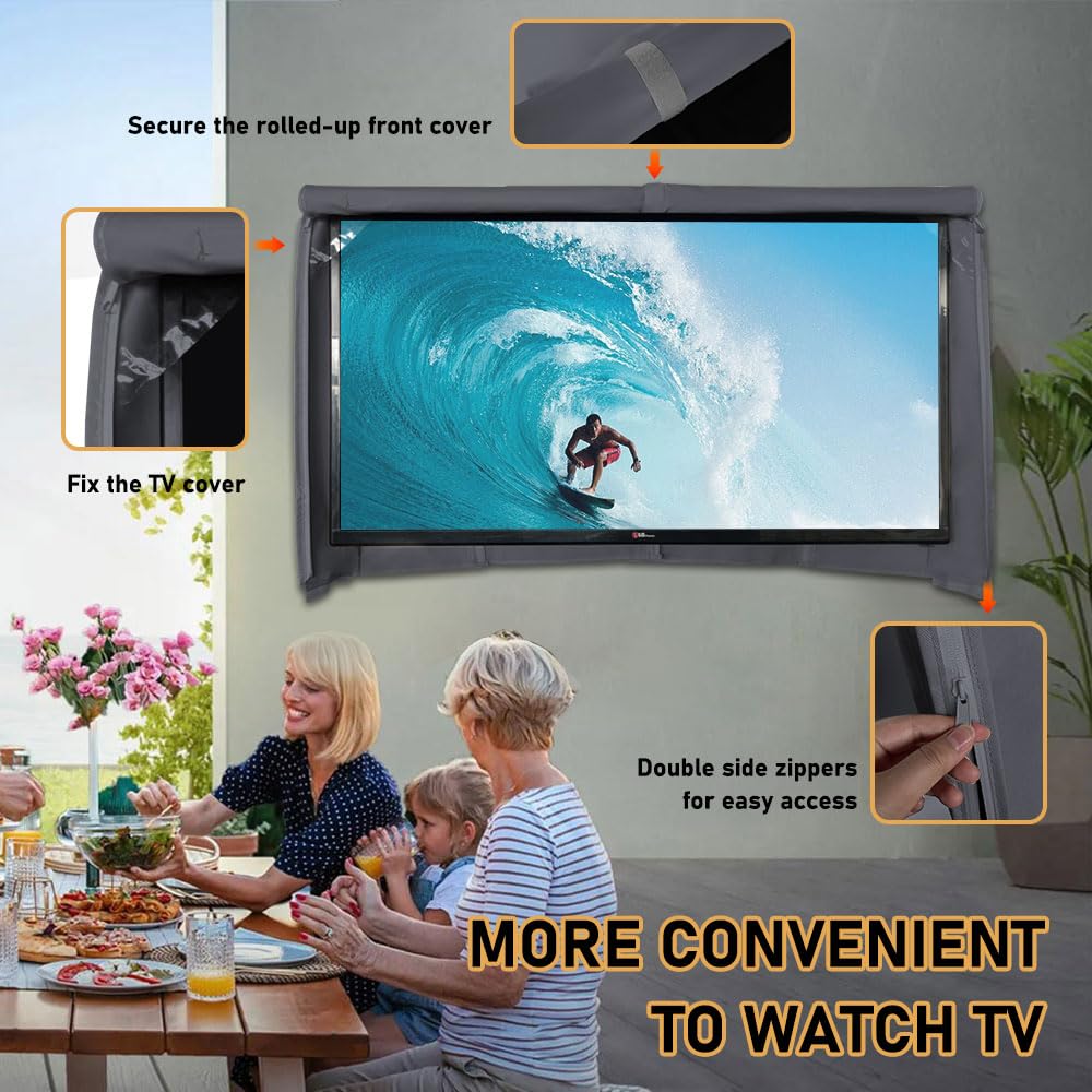 **HOMEYA 600D Heavy Duty Weatherproof Outdoor TV Cover for 60-65 Inch LED LCD Flat Screen TVs - Waterproof Zipper, Front Flap & Bottom Cover (58.5