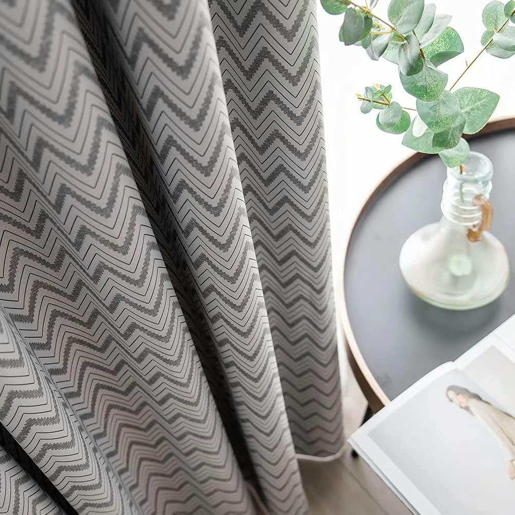 MacoHome Chevron Linen Curtains - 2 Panels Set, 52