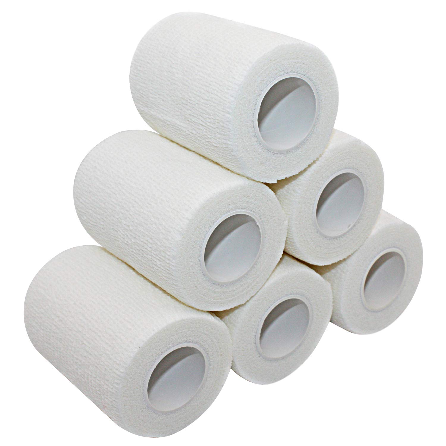 3 Inch Vet Wrap Cohesive Bandage Tape - 6 Pack White Self Adhesive Stretch Wrap for First Aid, Pet Care & Sports Injuries | Waterproof & Breathable for Dogs, Horses & Humans