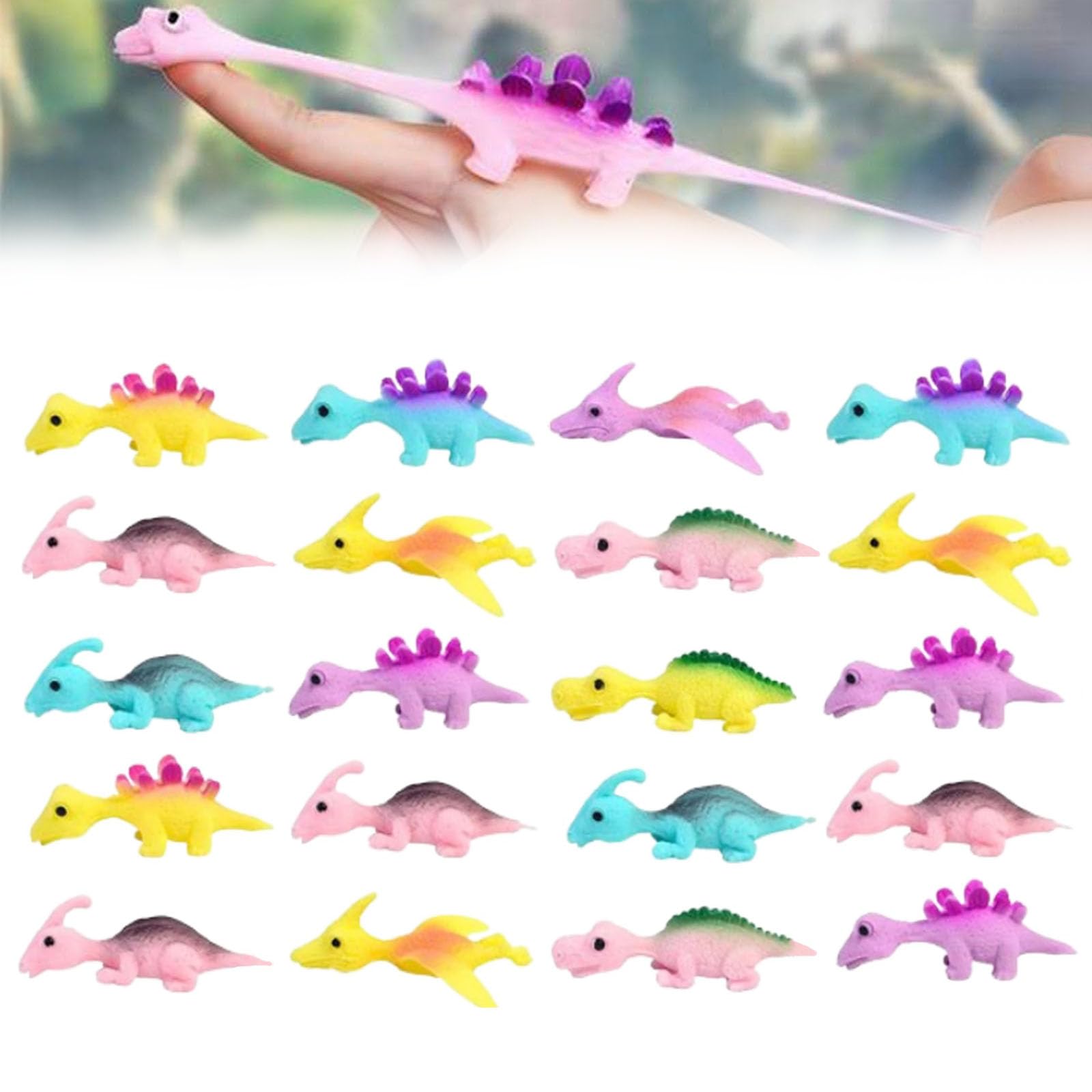 Stretchy Dinosaur Slingshot Finger Toys - 20PCS Sticky Elastic Dino Catapult for Kids, Fun Party Favors & Classroom Rewards - Perfect for Stress Relief, Office Desk Toys and Outdoor Games