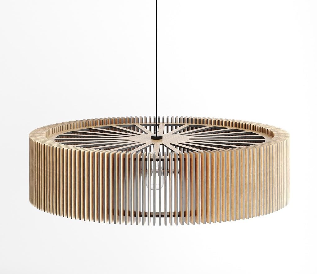 Modern Wooden Pendant Light - Natural Oak Round Chandelier for Kitchen Island, Dining Room & Living Room Ceiling Lighting Fixture with Large Wooden Lampshade - Perfect for Farmhouse, Rustic & Contemporary Home Decor