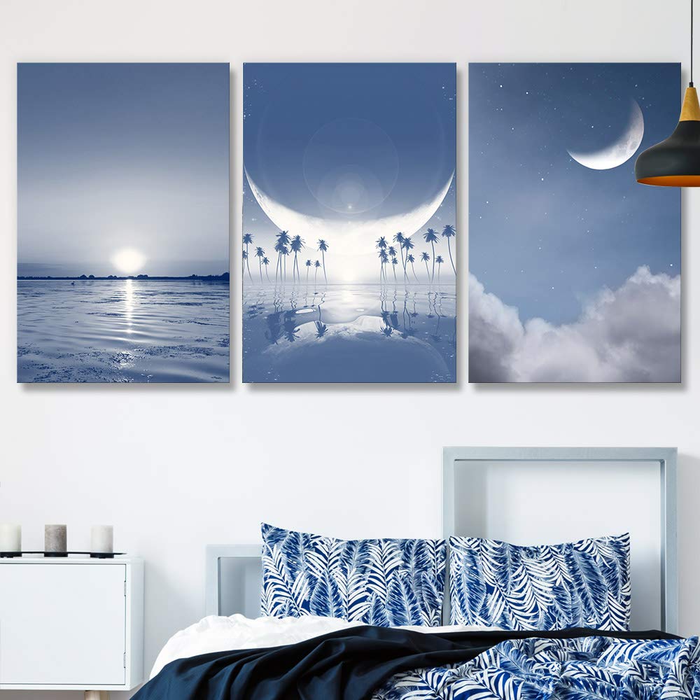 Mistical Landscape with Sun and Moon - 3 Panel Canvas Wall Art Set (24