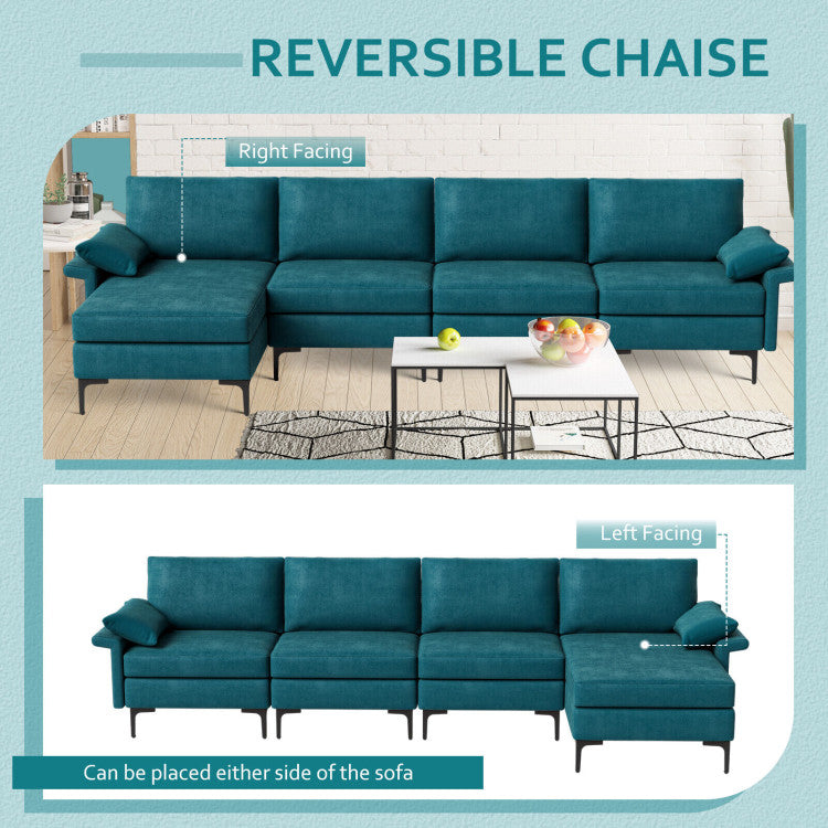 Costway 4-Seater L-Shaped Sectional Sofa with Reversible Chaise & USB Charging Station - Modern Living Room Furniture for Home Theater, Lounge & Family Gatherings