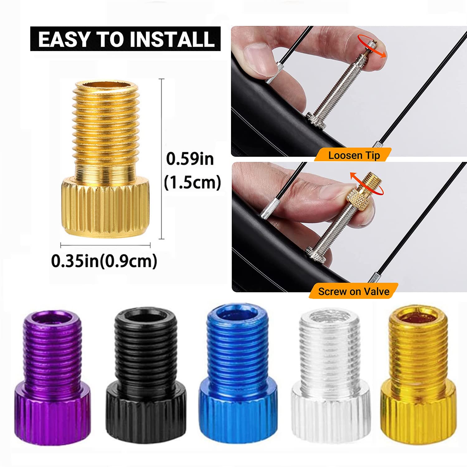 Presta to Schrader Valve Adapter (5 Pack) - Bicycle Pump Converter with 15 Valve Caps - French/UK to US Bike Valve Adapter for Mountain Bikes, Road Bikes & Cars - Perfect for Inflating Tires at Home or On the Go (Blue)