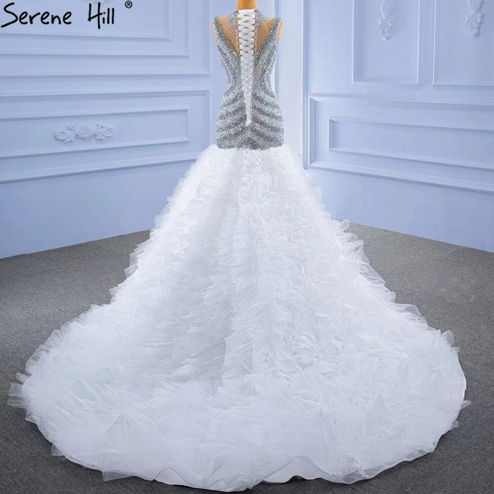Serene Hill Grey White Mermaid Wedding Dress 2025 - Luxury Beaded Ruffles Elegant Bridal Gown HM67295 | Custom Made for Beach Weddings & Formal Ceremonies