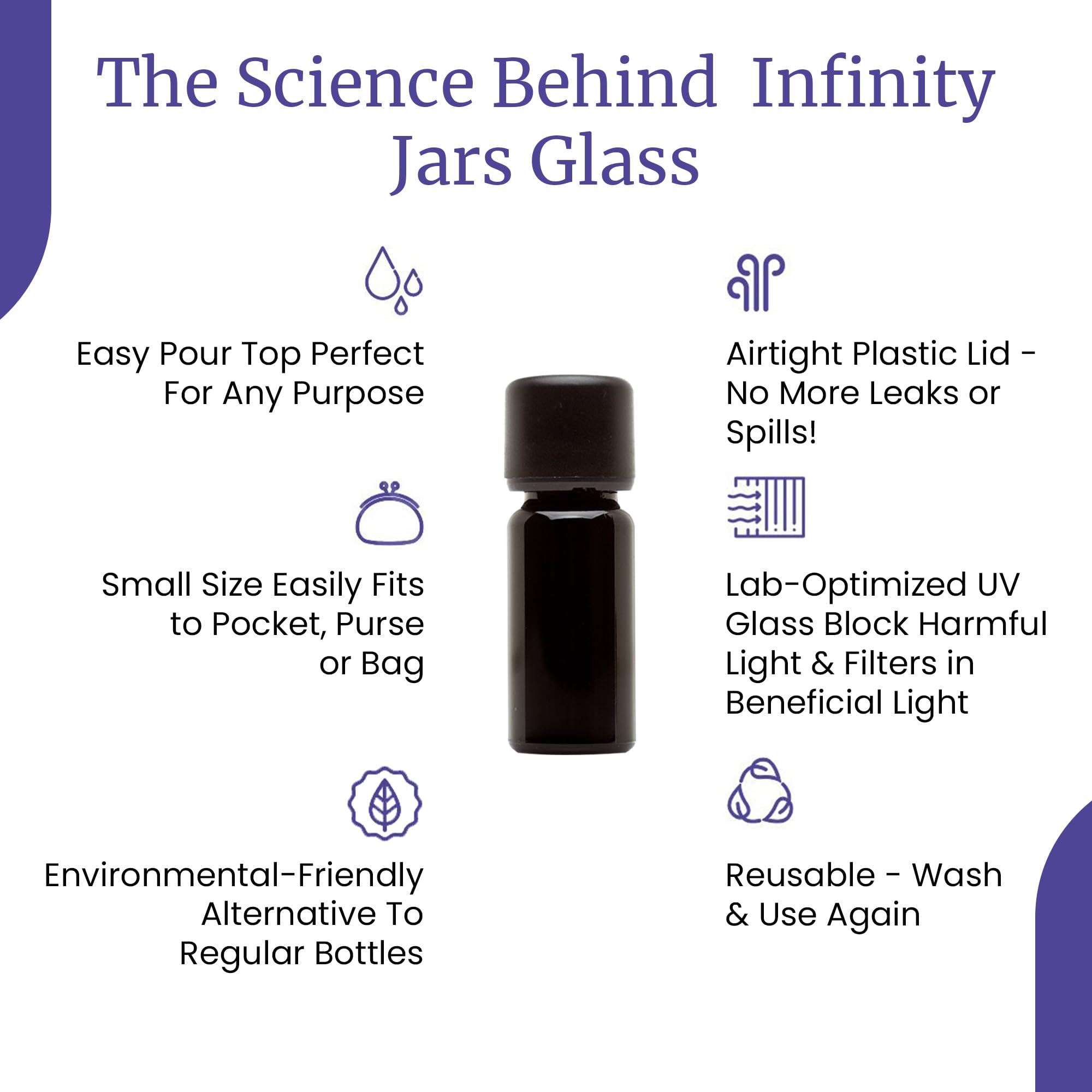 Infinity Jars Black UV Glass Bottles 15ml (0.5oz) - 3-Pack Airtight Refillable Containers with Screw Top for Essential Oils, Coffee, Spices & Perfumes | Perfect for Kitchen Pantry Organization, DIY Beauty Products & Aromatherapy Storage