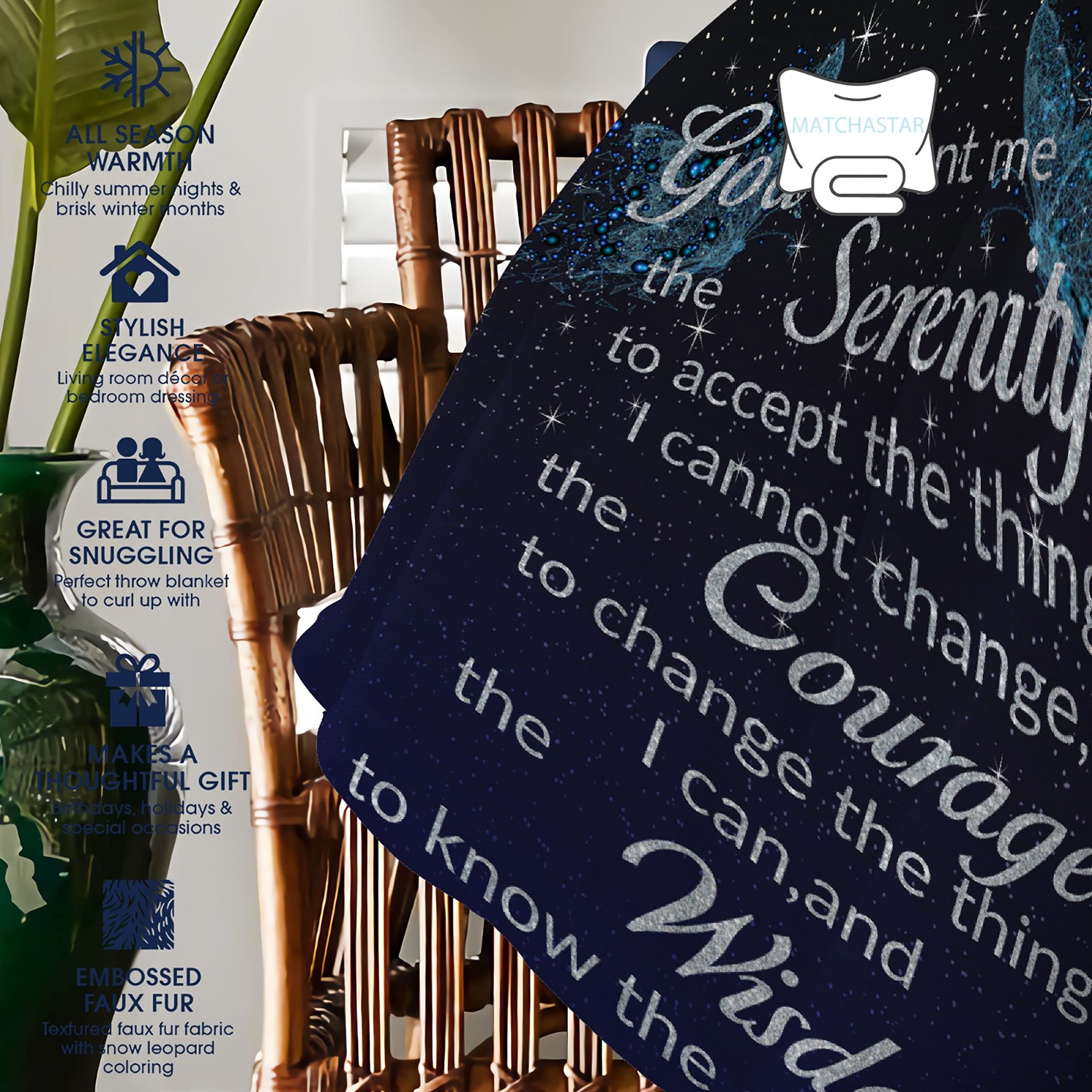 Blue Butterfly Serenity Prayer Inspirational Starry Galaxy Flannel Throw Blanket - Super Soft Fleece Blanket for Bed, Sofa & Couch (120
