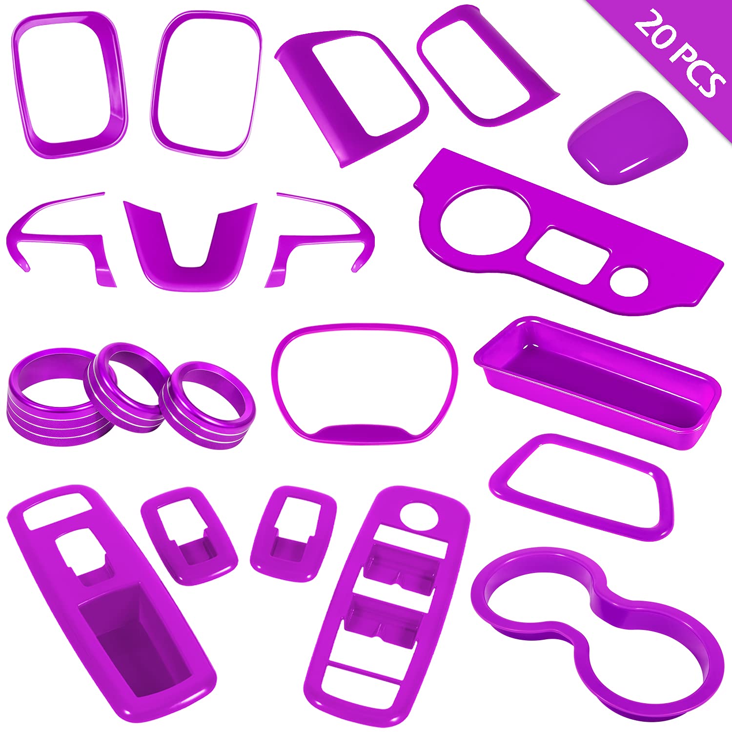 20PCS Full Set Interior Accessories Trim Kit for Dodge Charger 2015-2024 | Headlight, Window, Gear Shift & AC Vent Covers | Custom Car Interior Upgrade | Perfect for Car Enthusiasts & DIY Modifications (Purple)
