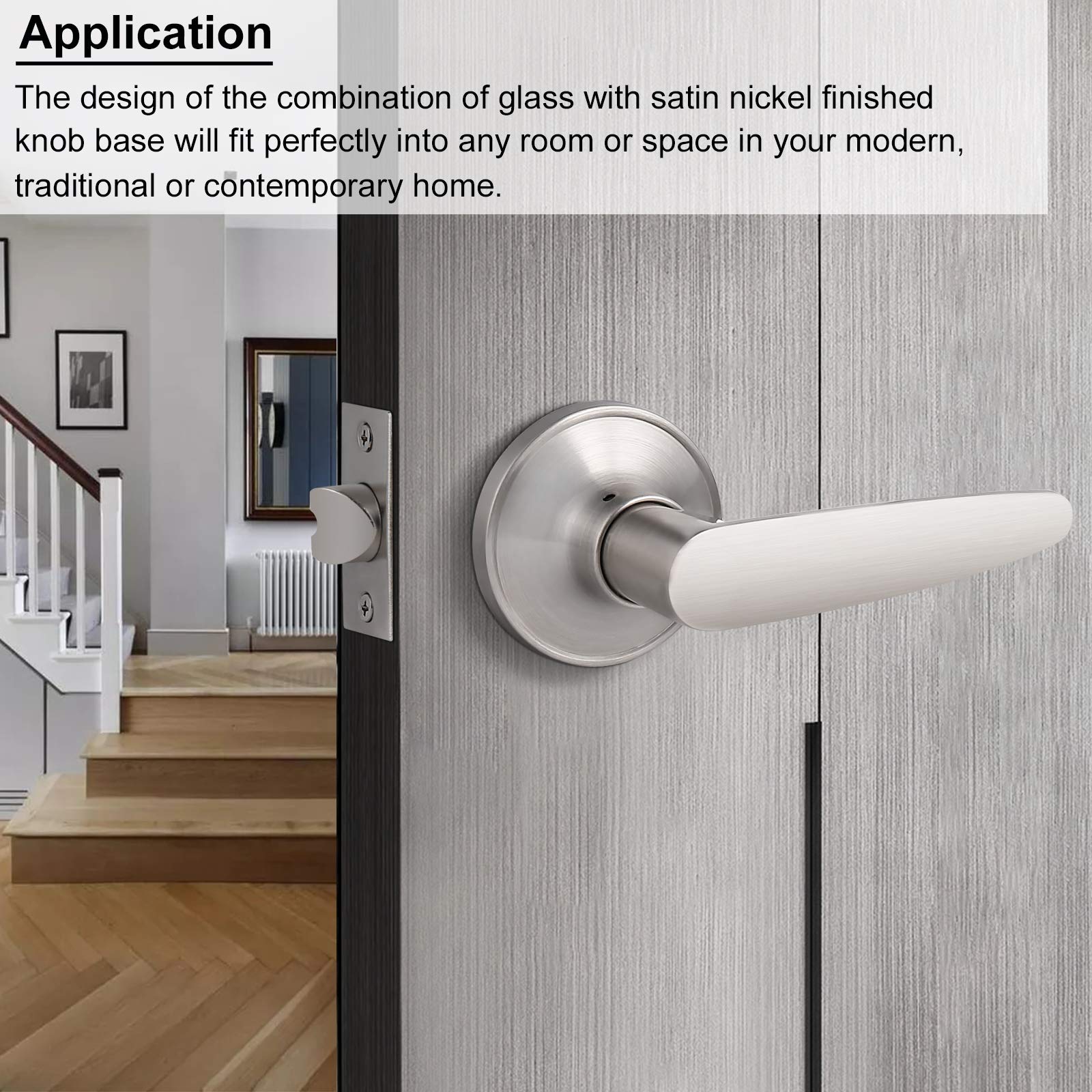 10-Pack Brushed Nickel Door Leverset with Straight Handle - Passage Flat Door Levers for Hallway, Closet & Interior Doors - Smooth Unlocking Door Handles for Home & Office Use