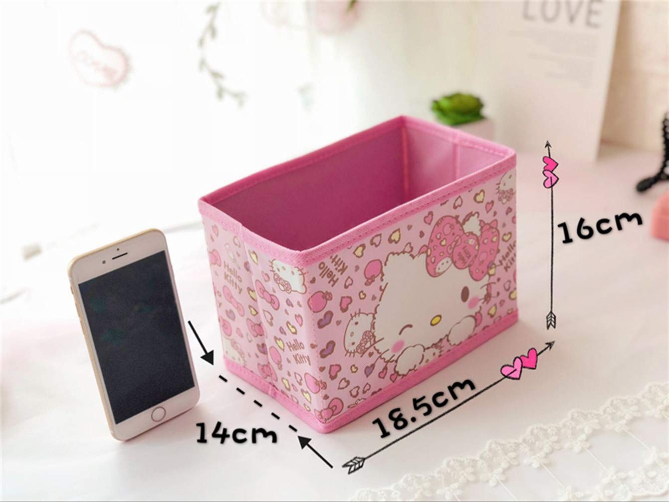 Kerr's Choice Cute Desk Organizer Box for Girls - Kawaii Storage Box with Lid, Foldable Fabric Baskets | Office Desk Accessories, School Supplies, Bedroom Decor for Teens & Kids Room Organization