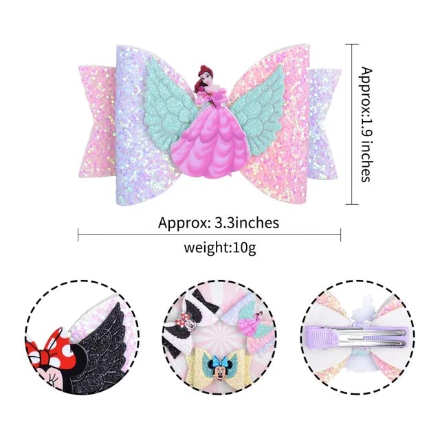 8 Pcs Fairy Princess Hair Clips for Girls & Toddlers - Cute Angel, Mermaid, Minnie Mouse Hair Barrettes - Soft Fabric Hair Accessories for Kids - Perfect for Birthday Parties, School, and Daily Wear