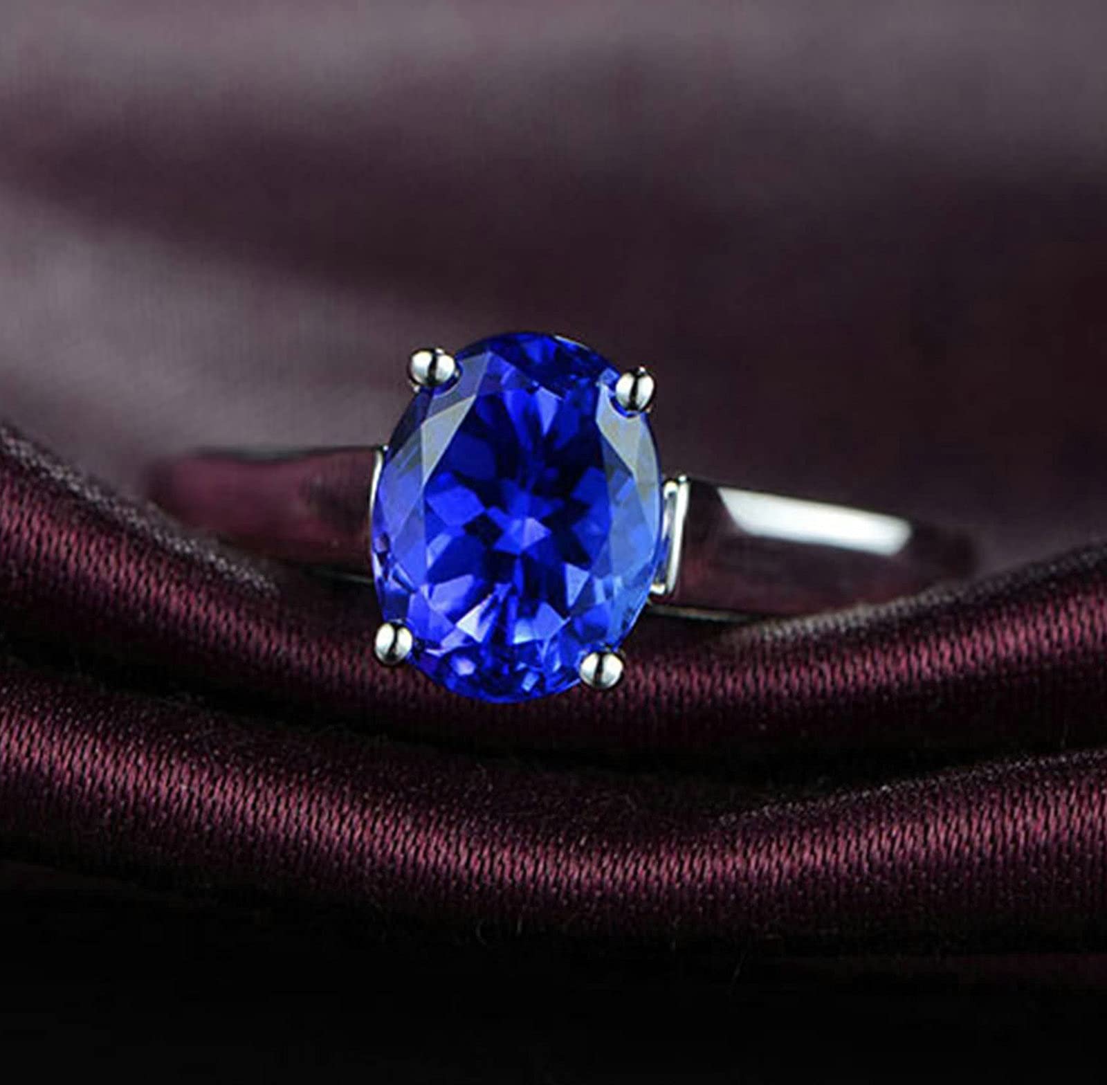 Gualiy Sterling Silver Wedding Ring for Women - Single Oval Blue Cubic Zirconia Engagement Band, Size 4-11 | Perfect for Bridal, Anniversary & Special Occasions