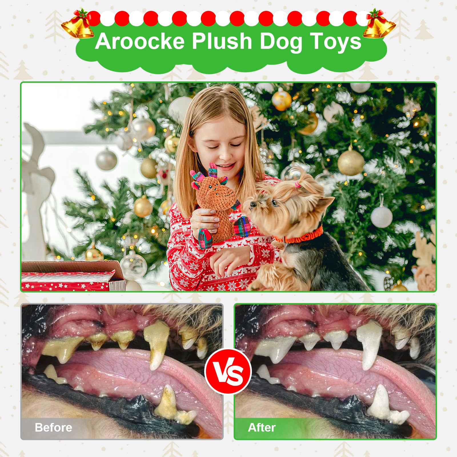 Christmas Dog Toys - 2 Pack Plush Squeaky Chew Toys with Santa & Reindeer Shapes, Interactive Puppy Toys for Small & Medium Dogs | Perfect for Holiday Playtime, Training Rewards & Dog Gift Ideas
