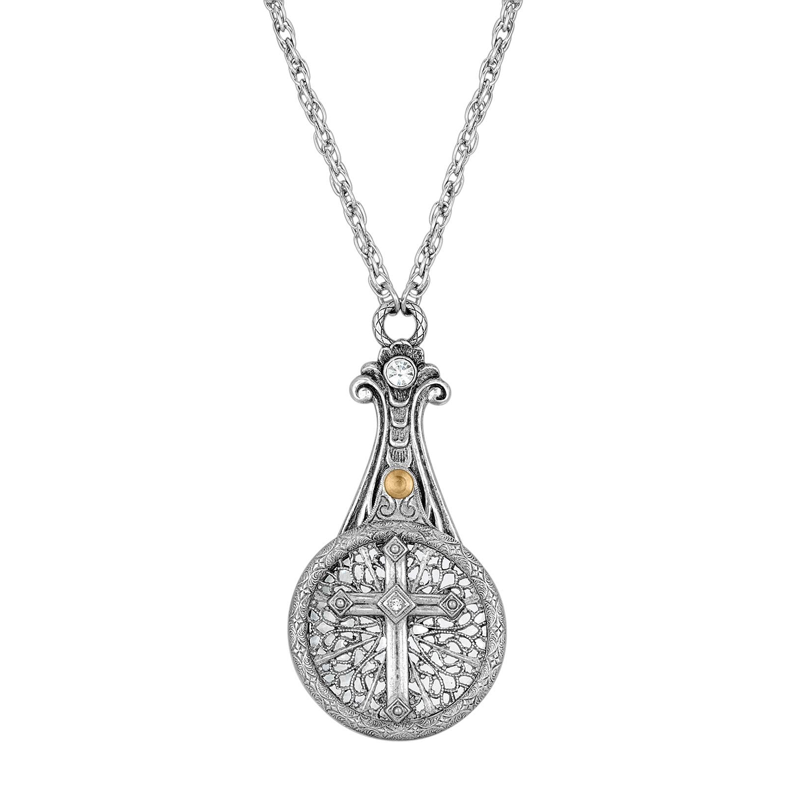 1928 Vintage Filigree Cross Sliding Magnifying Glass Crystal Necklace - 2X Magnification Power - Perfect for Reading, Jewelry Appraisal & Crafting