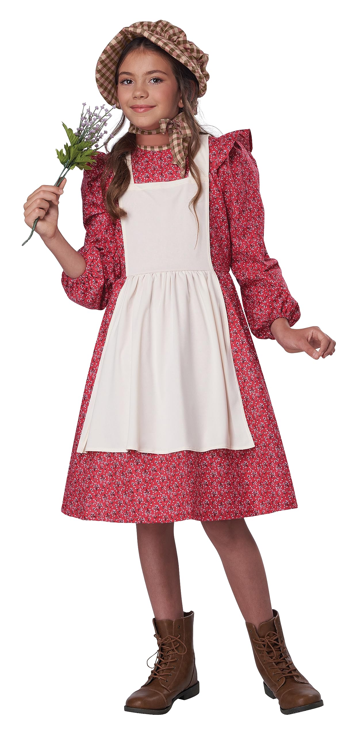 Girl's Red Frontier Settler Costume - Pioneer Dress for Kids - Perfect for Halloween, Dress-Up & Historical Reenactments