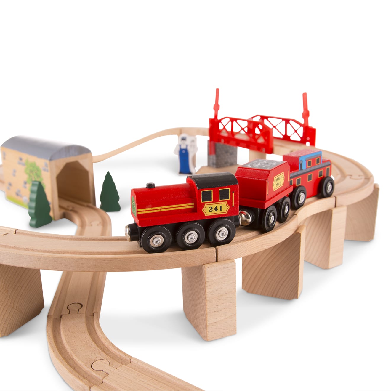 Swivel Bridge Train Set - Wooden Railway Toy for Kids, Electric Train Tracks with Rotating Bridge - Perfect for Playrooms, Birthday Gifts & STEM Learning Activities