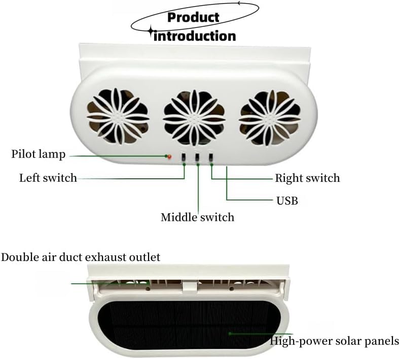 Solar Powered Car Ventilation Fan - 2 Pack White Solar Car Window Exhaust Fan with 3 Air Outlets for Most Vehicle Models | Keep Your Car Cool & Fresh During Parking & Hot Days