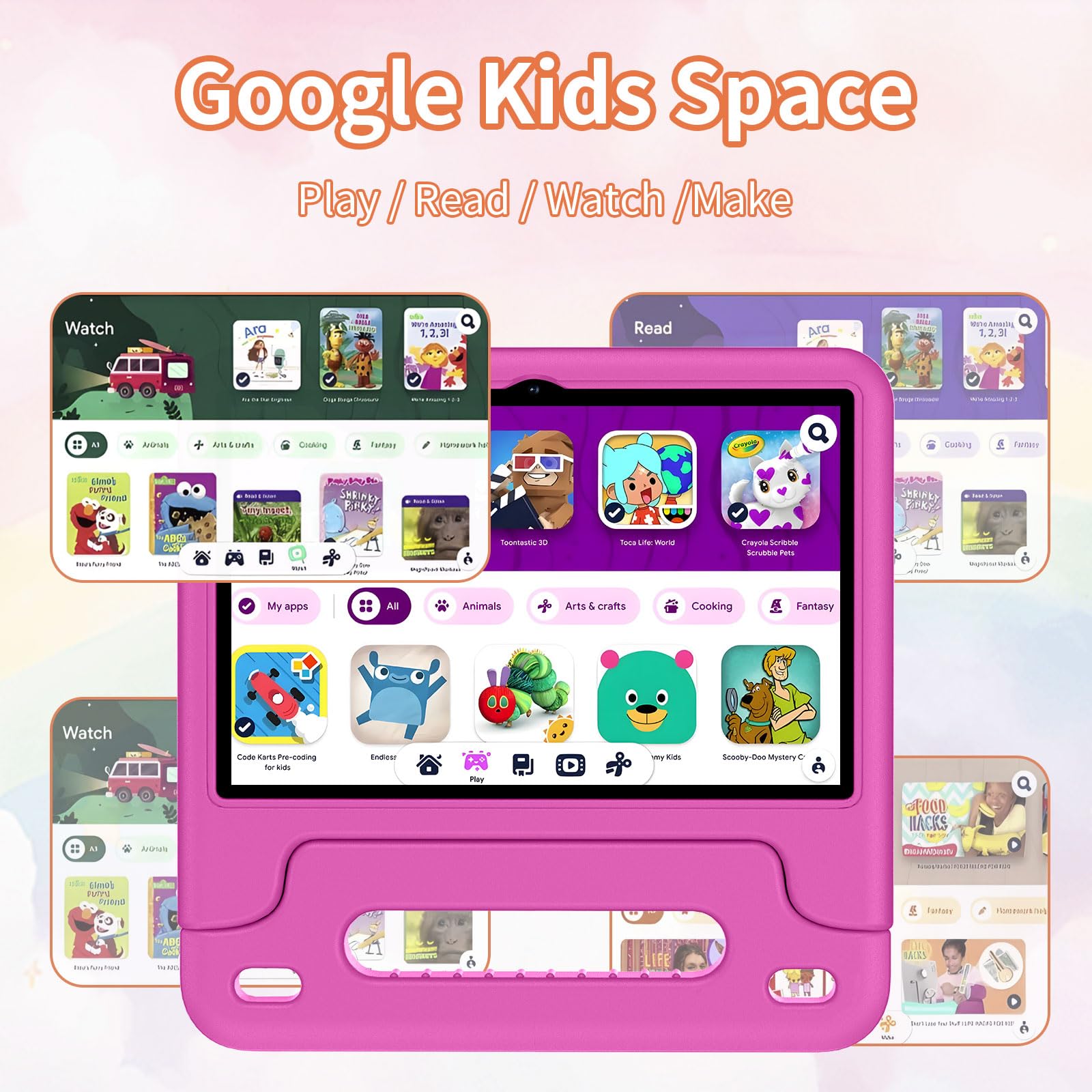 2024 New 10 Inch Kids Tablet with Android 14 | Octa-Core 64GB WiFi Learning Tablet | Parental Control & Protective Case | Long Battery Life & Fast Charging | Perfect for Homeschooling, Travel & Educational Games (Pink)