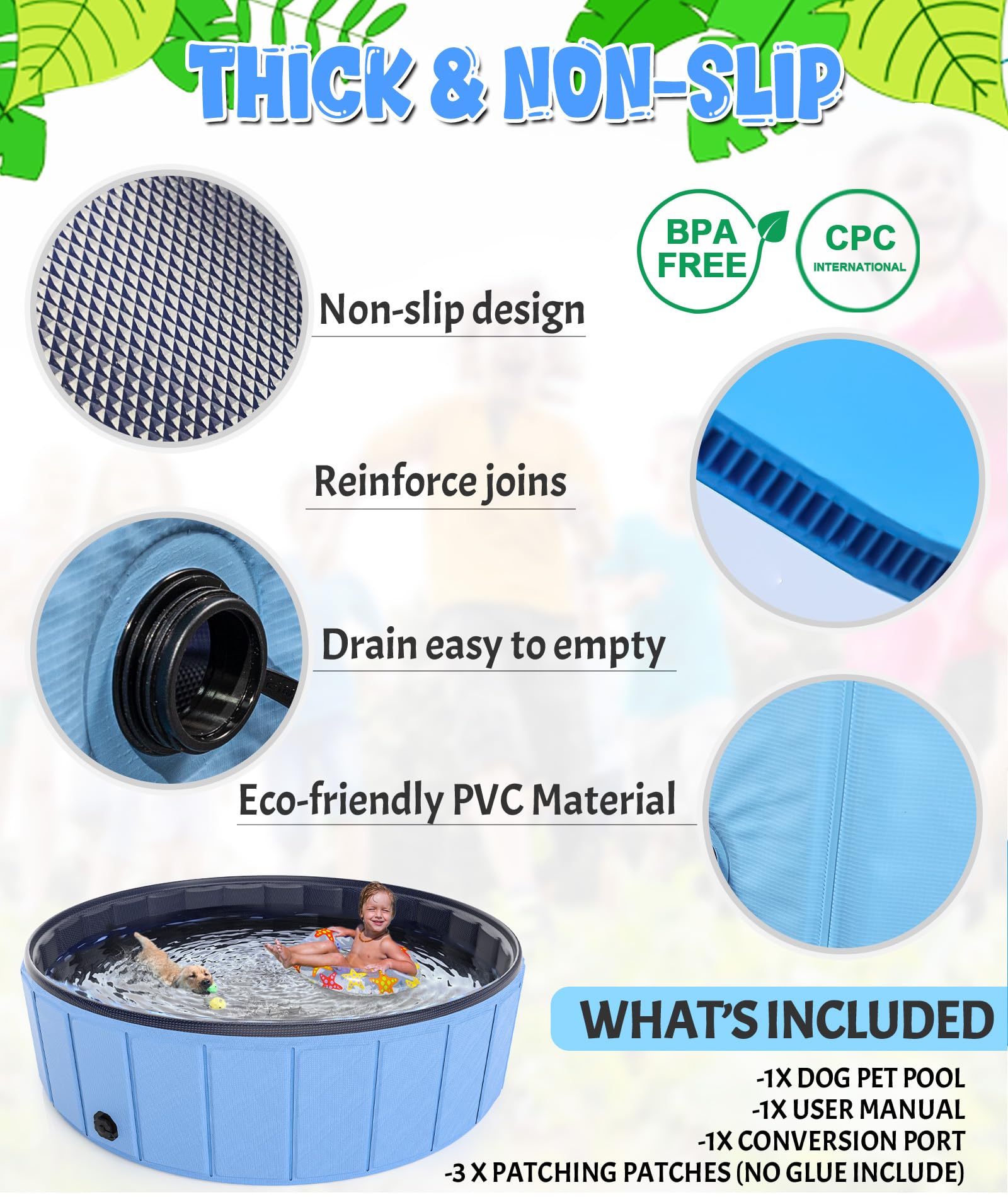 Hyperzoo 97x16 Inch Foldable Dog Pool - Heavy Duty PVC Leakproof Pet Bathing Tub for Small, Medium & Large Dogs - Collapsible Wading Pool for Puppies, Kids & Outdoor Summer Fun