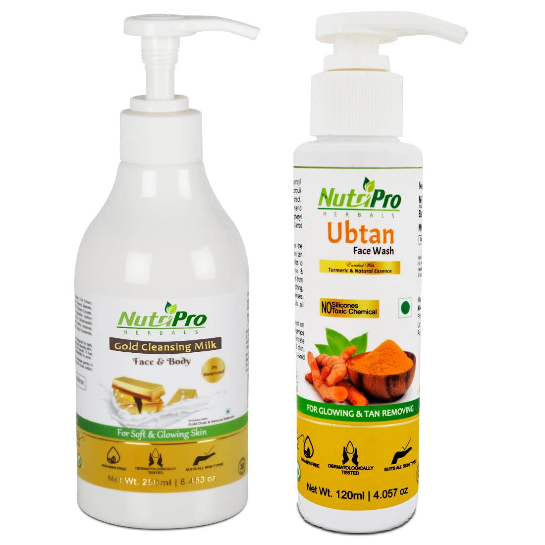 NutriPro Gold Cleansing Milk with Ubtan Face Wash 370ml - Enriched with Gold, Turmeric & Natural Essence for Soft, Glowing Skin & Anti-Acne Therapy | Daily Skincare Routine for Men & Women | Perfect for Morning & Night Use