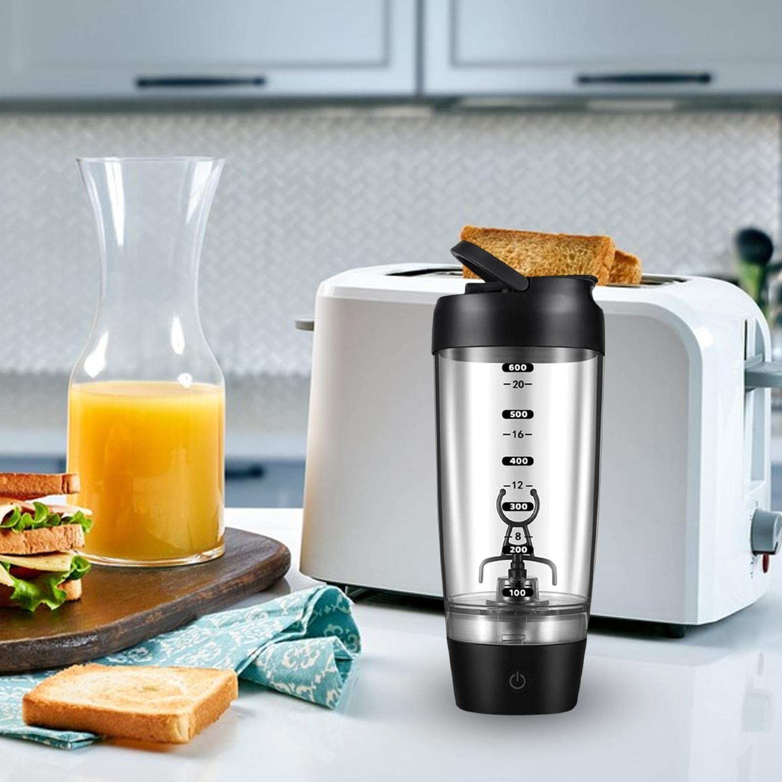 JAYIOLA Electric Protein Shaker Bottle - 20 oz Portable Blender Cup for Protein Shakes, Smoothies & Meal Replacement Drinks - Ideal for Gym, Workout & Fitness Enthusiasts - Black