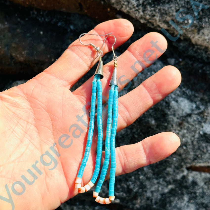 Sterling Silver Turquoise & Alabaster Jacla Beaded Pierced Earrings for Women | Handmade Native American Style Jewelry | Perfect for Boho, Festival & Everyday Wear