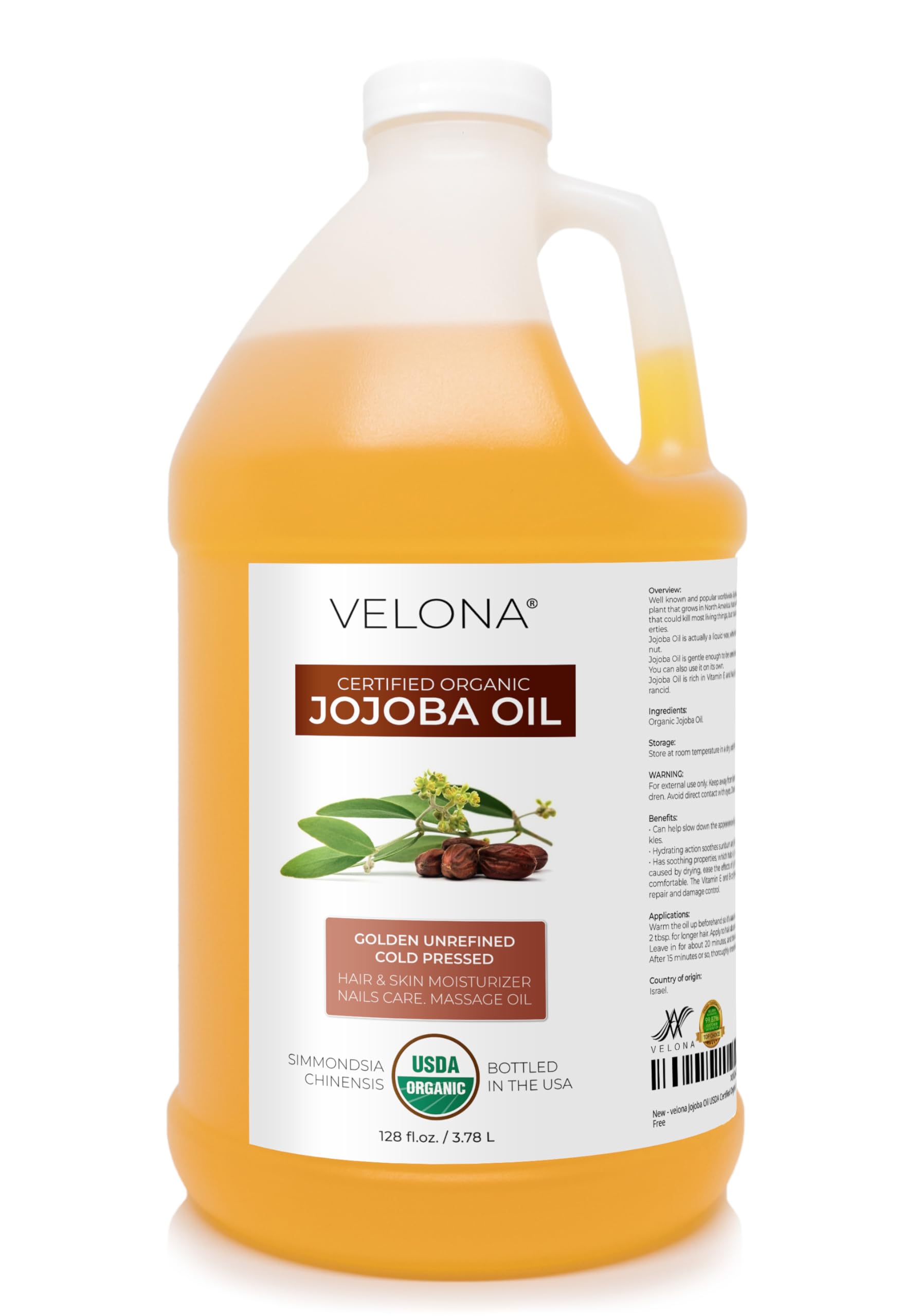 Organic Jojoba Oil 1 Gallon (128 Fl Oz) - USDA Certified, 100% Pure, Cold Pressed, Unrefined & Hexane Free | Golden Carrier Oil for Skin, Hair & Massage | Perfect for DIY Beauty, Aromatherapy & Natural Skincare