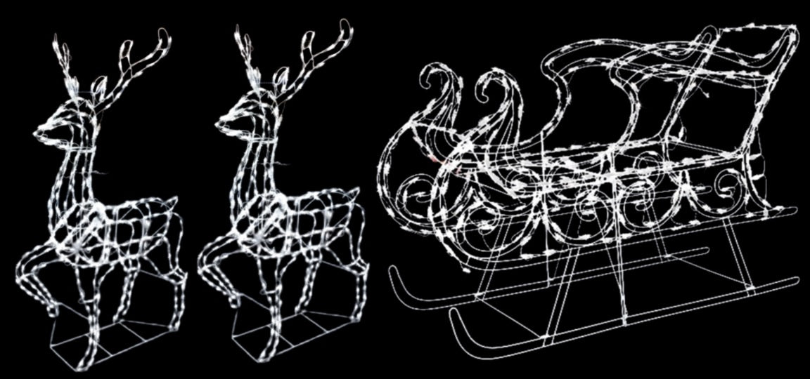 3-Piece Pure White Twinkling LED Elegant Buck and Sleigh Wire Sculptures - Christmas Home Decor, Holiday Table Centerpiece, Winter Wonderland Display