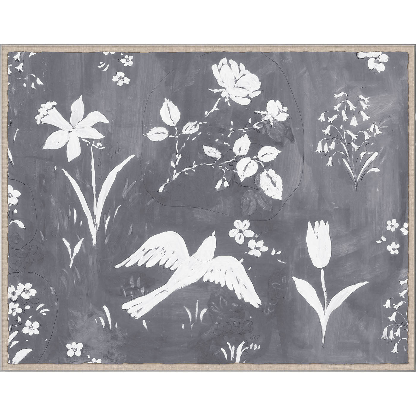 Paule Marrot Flower Garden Grey Scarf - Elegant Floral Print Fashion Accessory for Women - Perfect for Spring Outfits, Weddings & Special Occasions