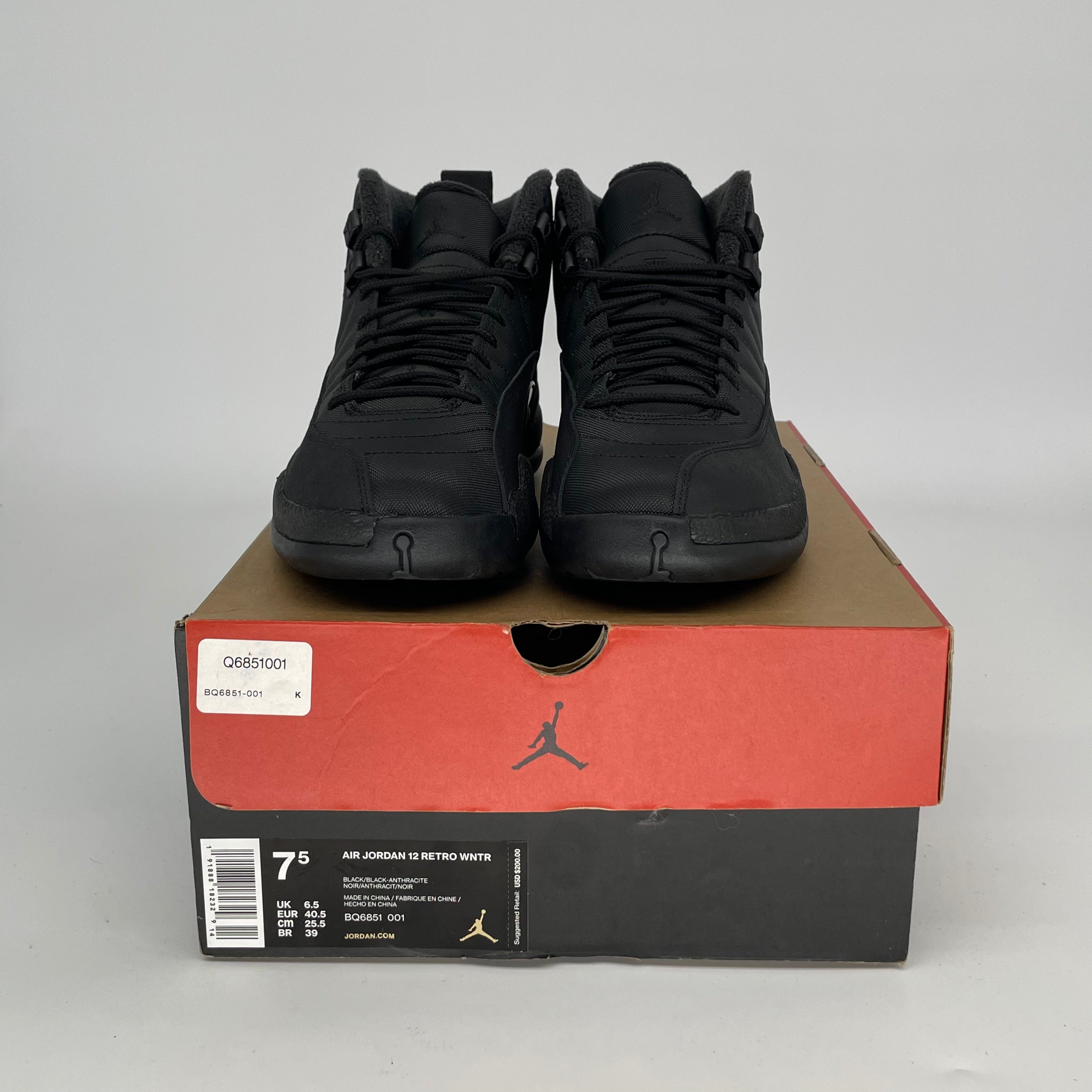 AIR JORDAN 12 Winter Black Basketball Shoes - Men's Size 7.5/Women's Size 9 (BQ6851-001) - Perfect for Streetwear & Winter Sports Fashion