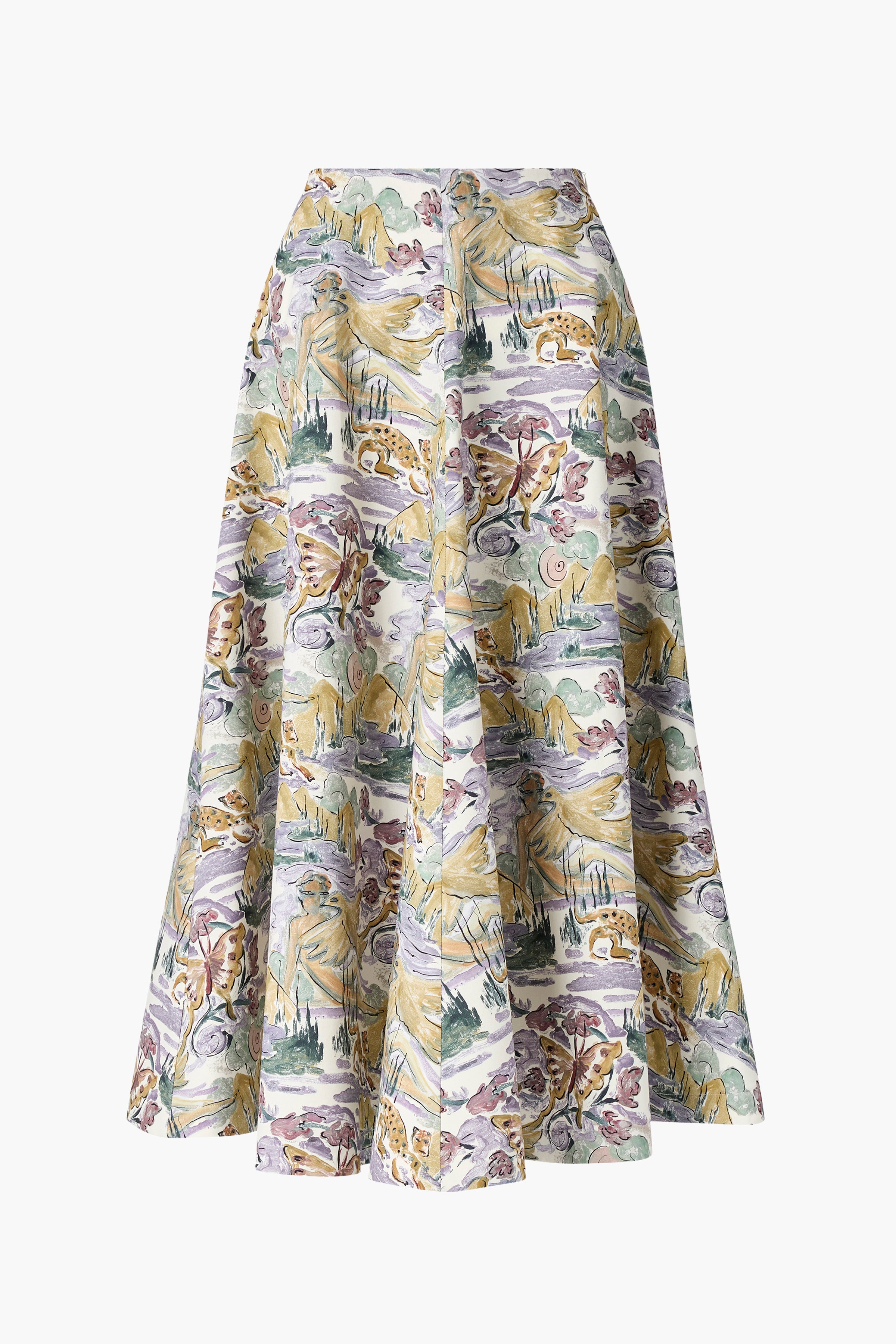 Varda Skirt Ivory Mythical Allover Print - Elegant Flowy Midi Skirt for Women | Boho Chic Summer Dress, Beach Vacation, Casual Outing, Festival Wear