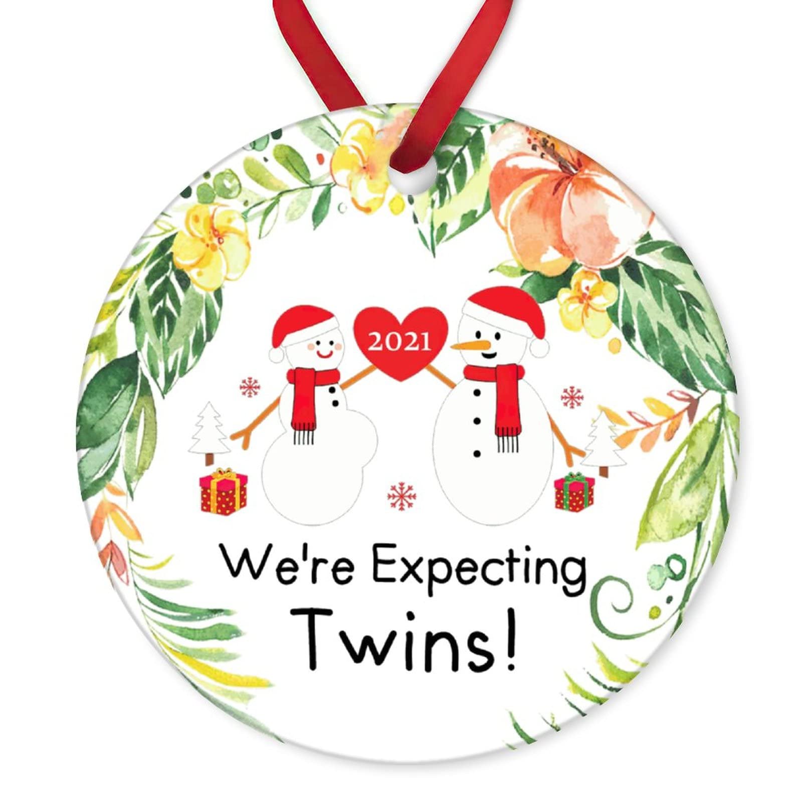 FoDuoDuo Twin Pregnancy Christmas Ornament - 3 Inch Holiday Tree Decoration for Expecting Parents, Festive Home Decor for Twins Announcement & Baby Shower Gifts