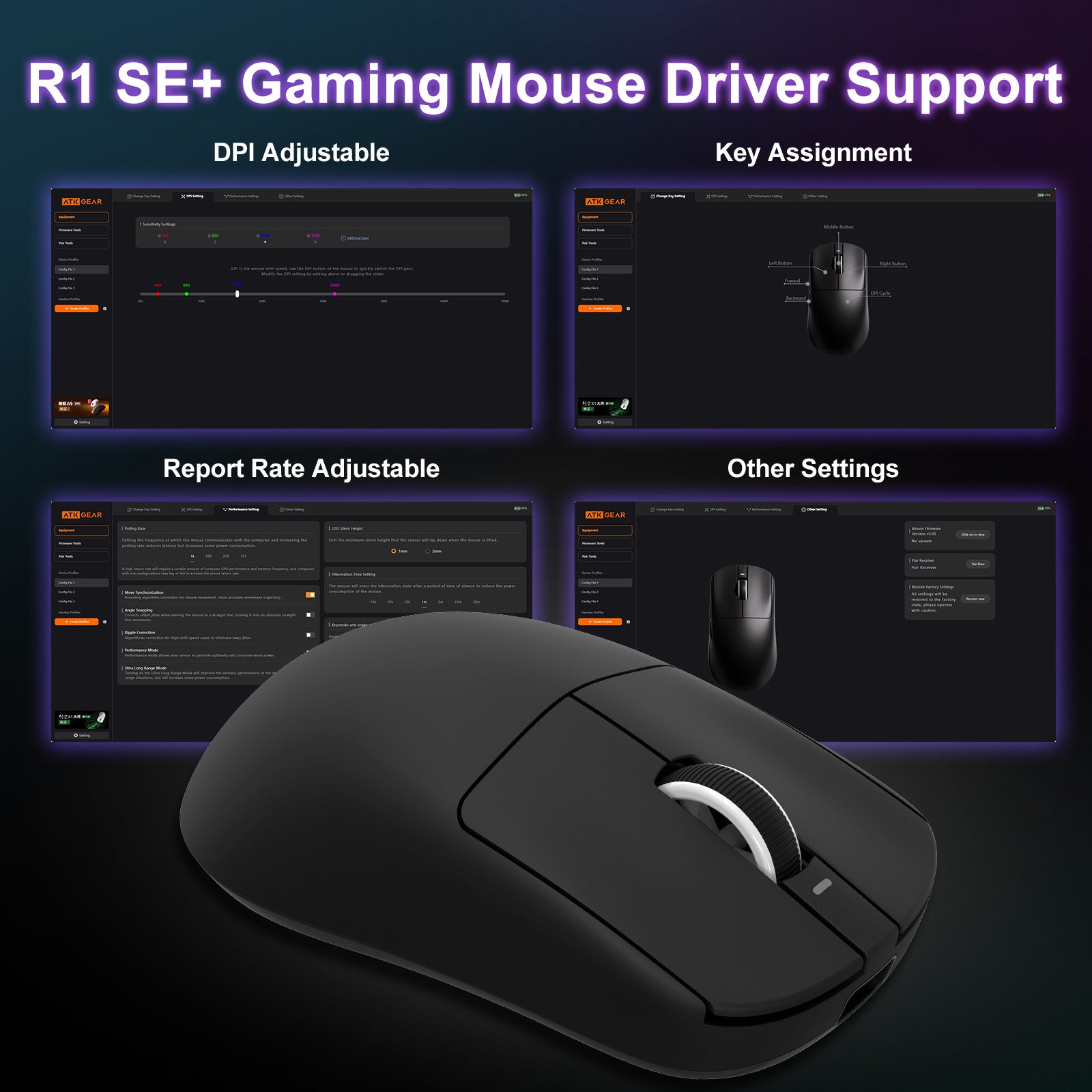 VXE R1 SE+ Tri-Mode Wireless Gaming Mouse - 2.4G/Bluetooth/USB-C Connectivity, 16000 DPI, Ergonomic Design for PC, Mac, Laptop - Perfect for FPS, MOBA, and Office Work