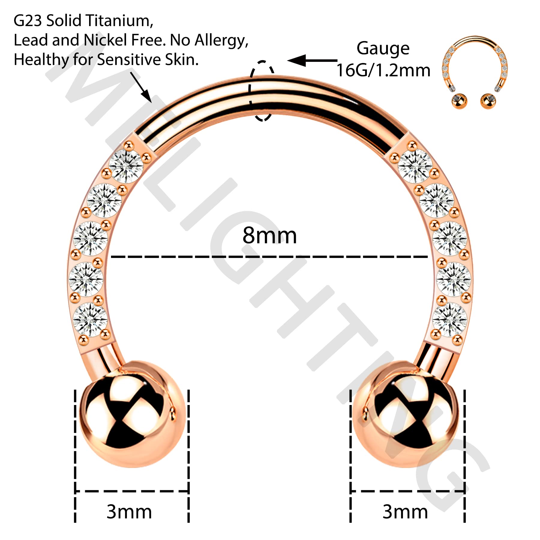 Melighting Titanium Septum Rings - G23 Hypoallergenic Nose Hoop 16G with Clear CZ - Horseshoe Daith & Helix Earrings - Body Piercing Jewelry for Women & Men - Perfect for Everyday Wear, Parties & Alternative Fashion