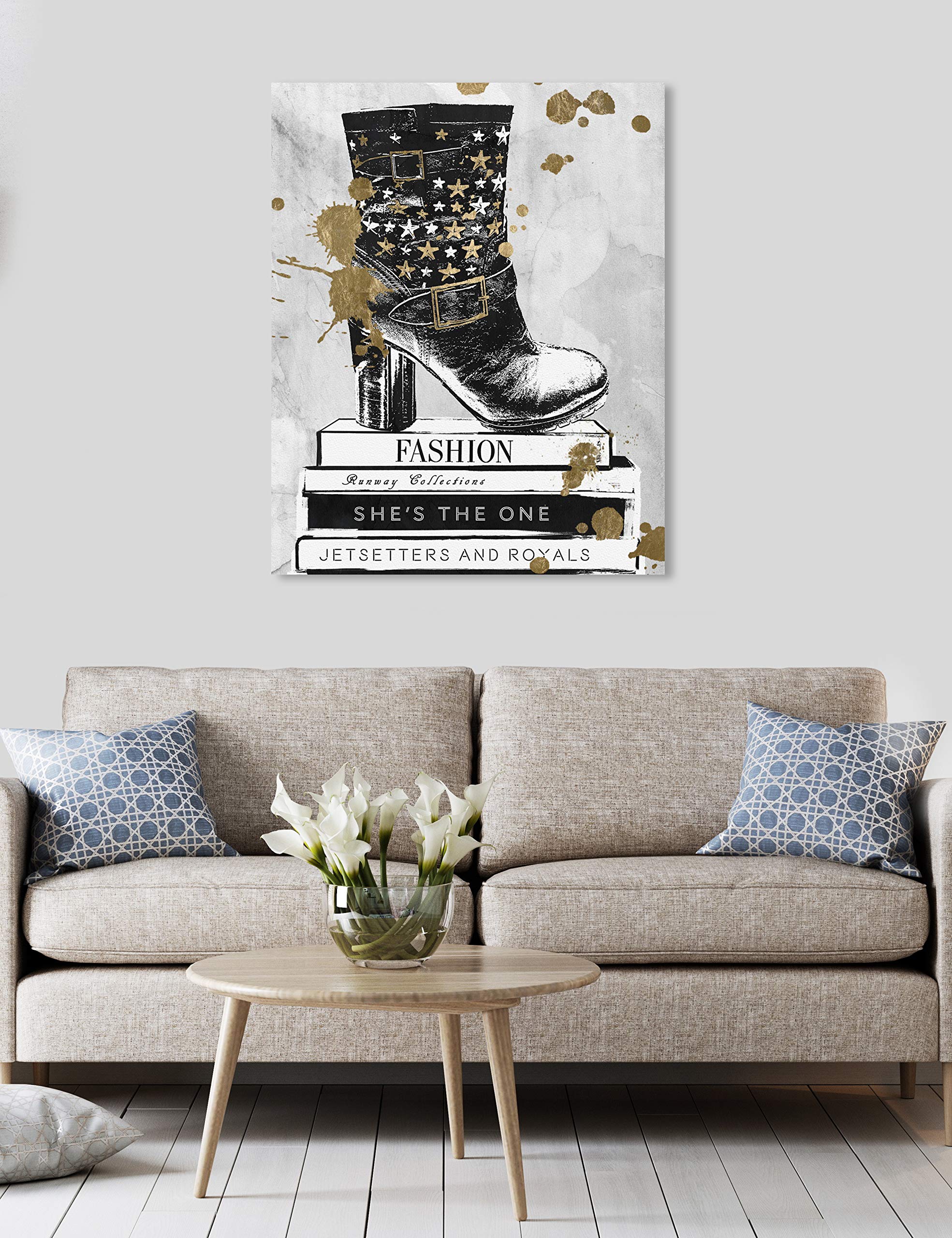 Oliver Gal Artist Co. 'Boots on Book' Fashion Glam Wall Art Canvas Print - 30x36 Inch Black & Gold Home Decor - Perfect for Living Room, Bedroom or Office Wall Decoration