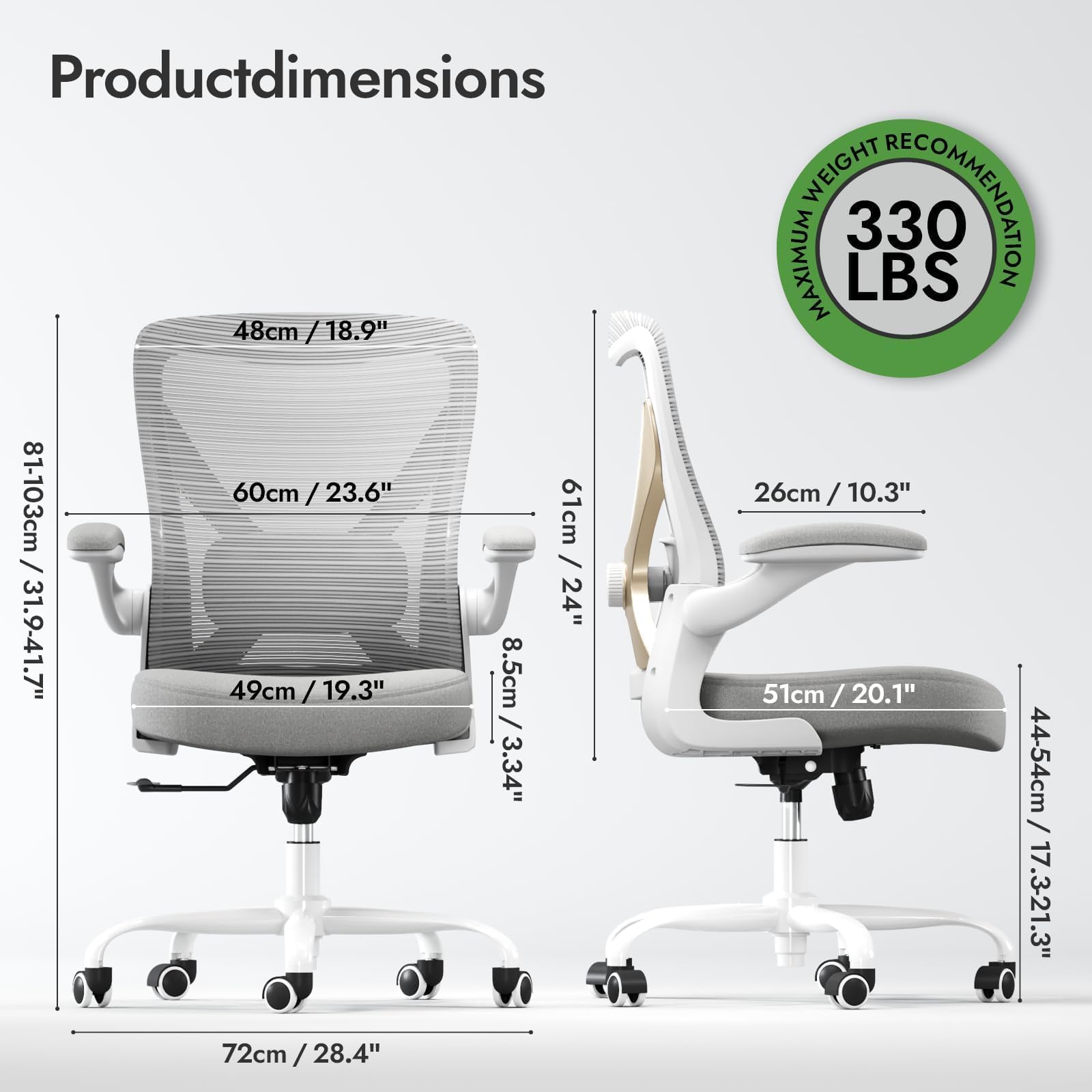 Ergonomic Office Chair with Adjustable Lumbar Support - Home Computer Desk Chair for Work, Gaming & Study - Comfortable Supportive Task Chair for Adults (Grey Gold) - Perfect for Home Office, Remote Work & Long Hours Sitting