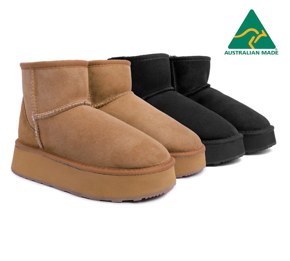 UGG® Australia Sheepskin Wool Ankle Boots for Women - Genuine Australian Made Mini Platform Winter Boots | Cozy Indoor & Outdoor Wear for Cold Weather