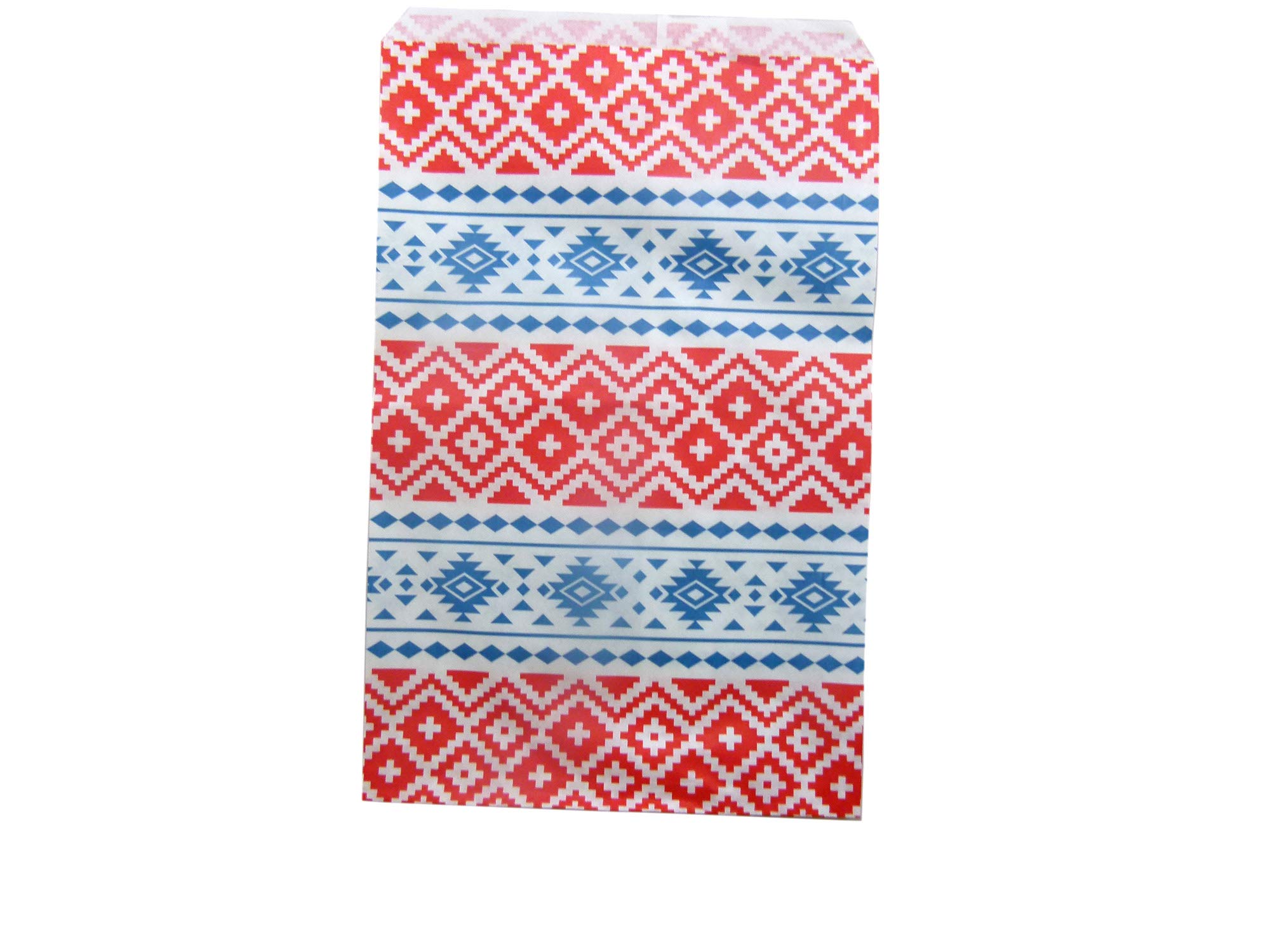 50 Pack 4x6 Inch Decorative Flat Paper Gift Bags - White Kraft Bags with Tribal Pattern for Cookies, Treats, Gifts & Party Favors - Perfect for Birthday Parties, Baby Showers & Wedding Favors