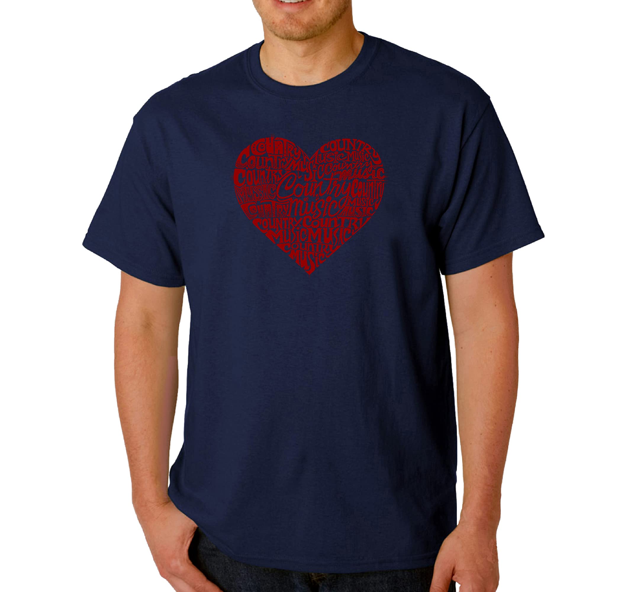 LA POP ART Men's Word Art Graphic T-Shirt - Country Music Heart Design | Casual Wear & Concert Outfit for Music Lovers