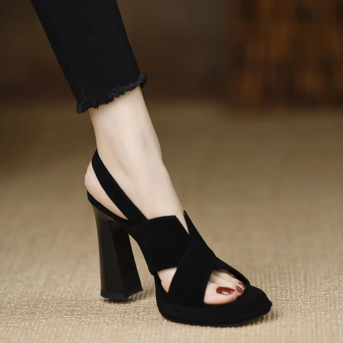 Peep Toe Block Heel Sandals for Women - Comfortable Chunky Heel Open Toe Dress Shoes for Wedding, Party & Office Wear