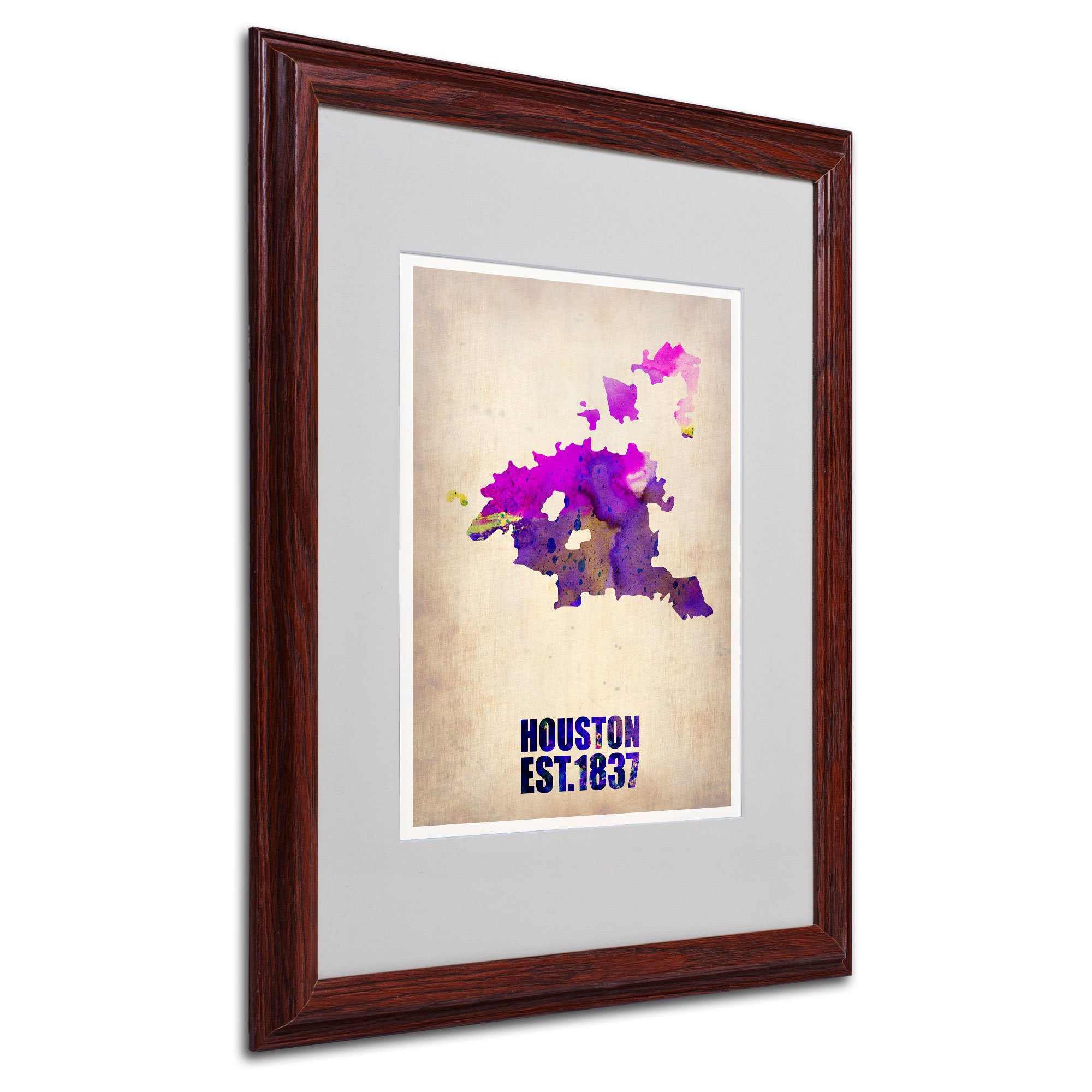 Houston Watercolor Map Art Print - 16x20 Inch Matted & Framed Wall Decor with Wood Frame - Perfect for Home, Office & Gift Giving