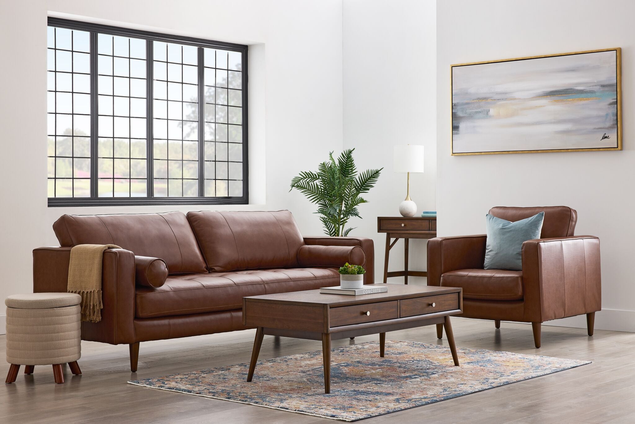 Premium Bari Leather Sofa and Chair Set in Cobblestone - Modern Living Room Furniture for Home & Office Comfort