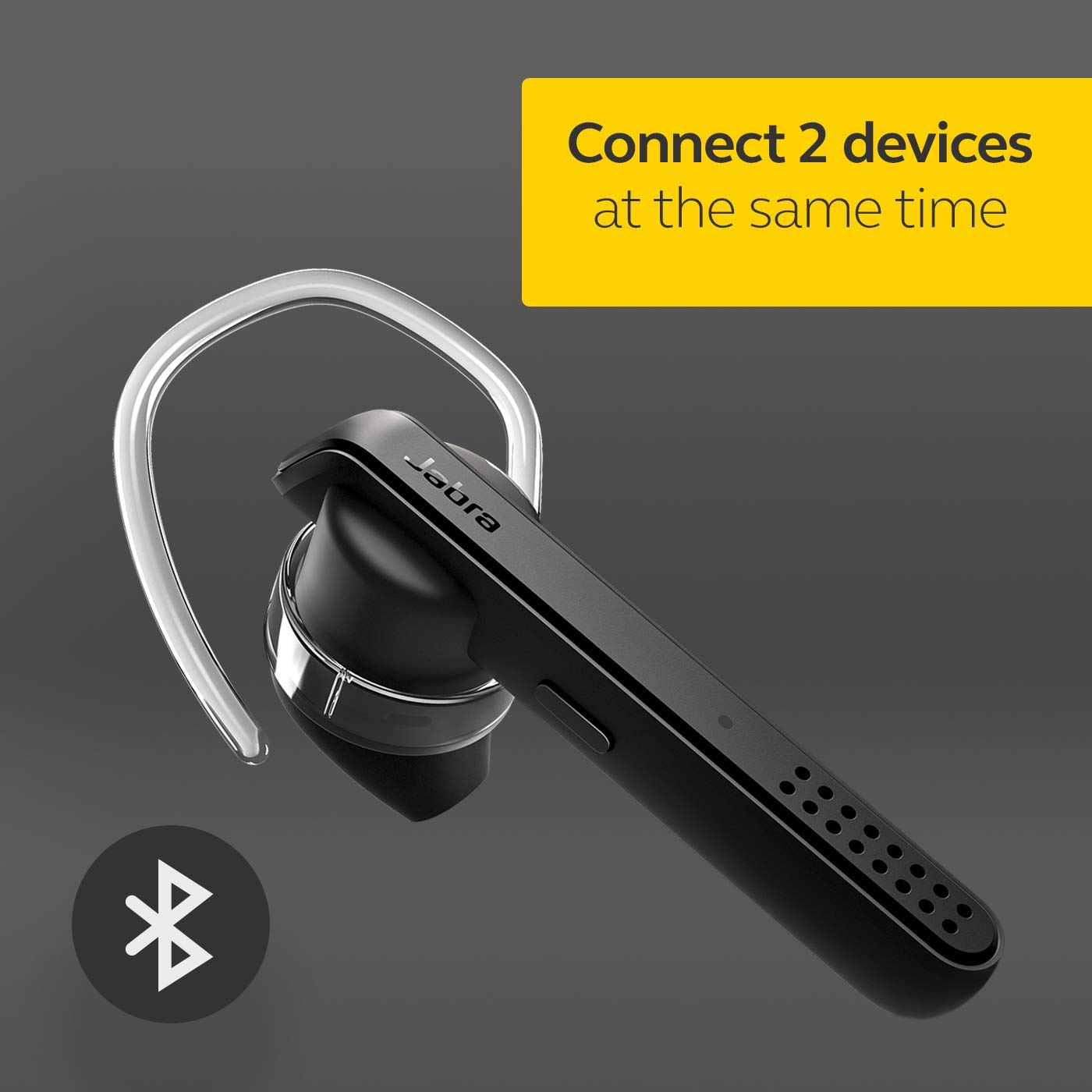 Jabra Talk 45 Bluetooth Headset - HD Hands-Free Calls, Dual Mic Noise Cancellation, 1-Touch Voice Control & Music Streaming (Black) - Perfect for Office, Driving & Remote Work