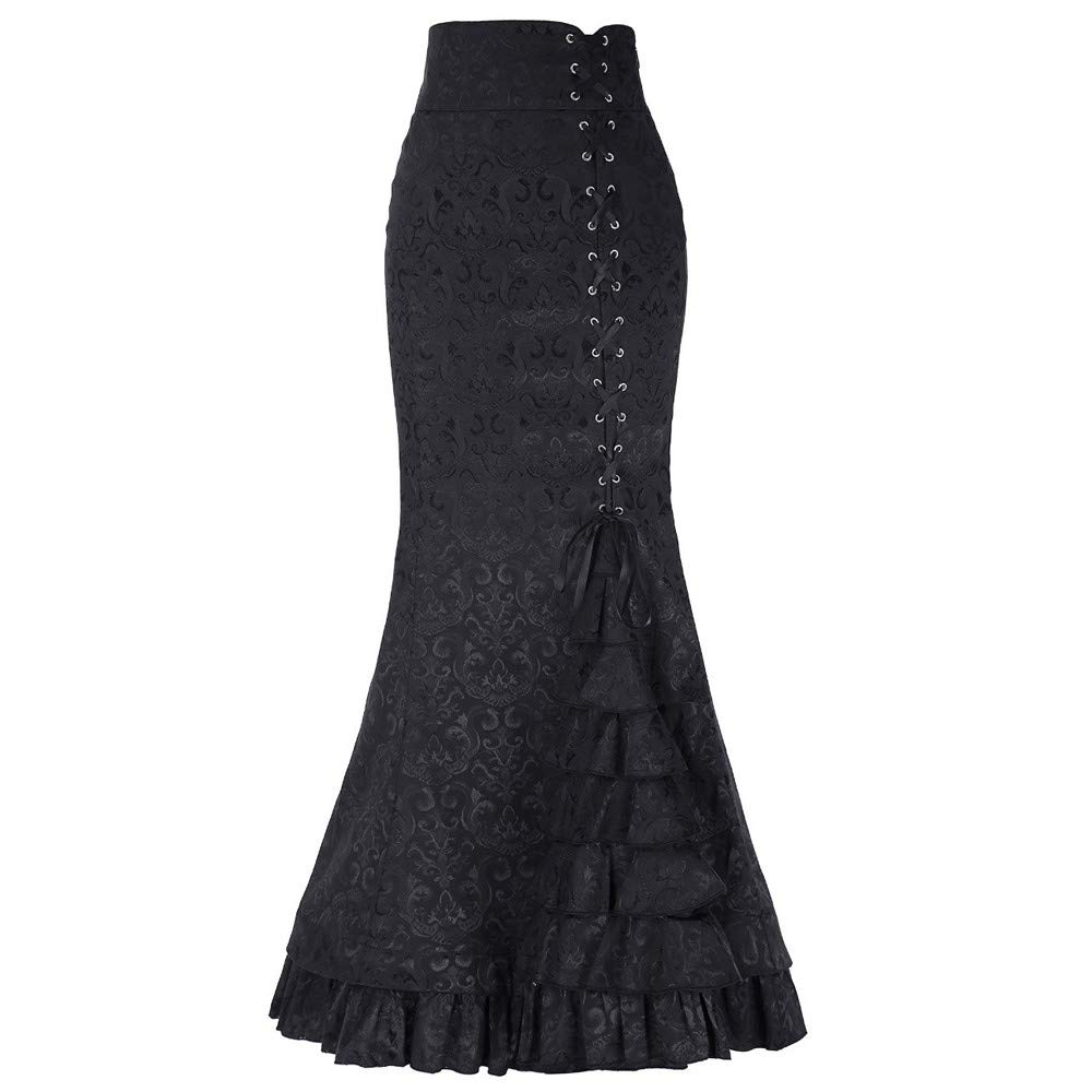 Vintage Punk Style Women's Mermaid Skirt - Retro Bodycon Fishtail Bandage Dress with Ruffle & Criss Cross Design | Perfect for Gothic Parties, Concerts and Nightclub Outfits
