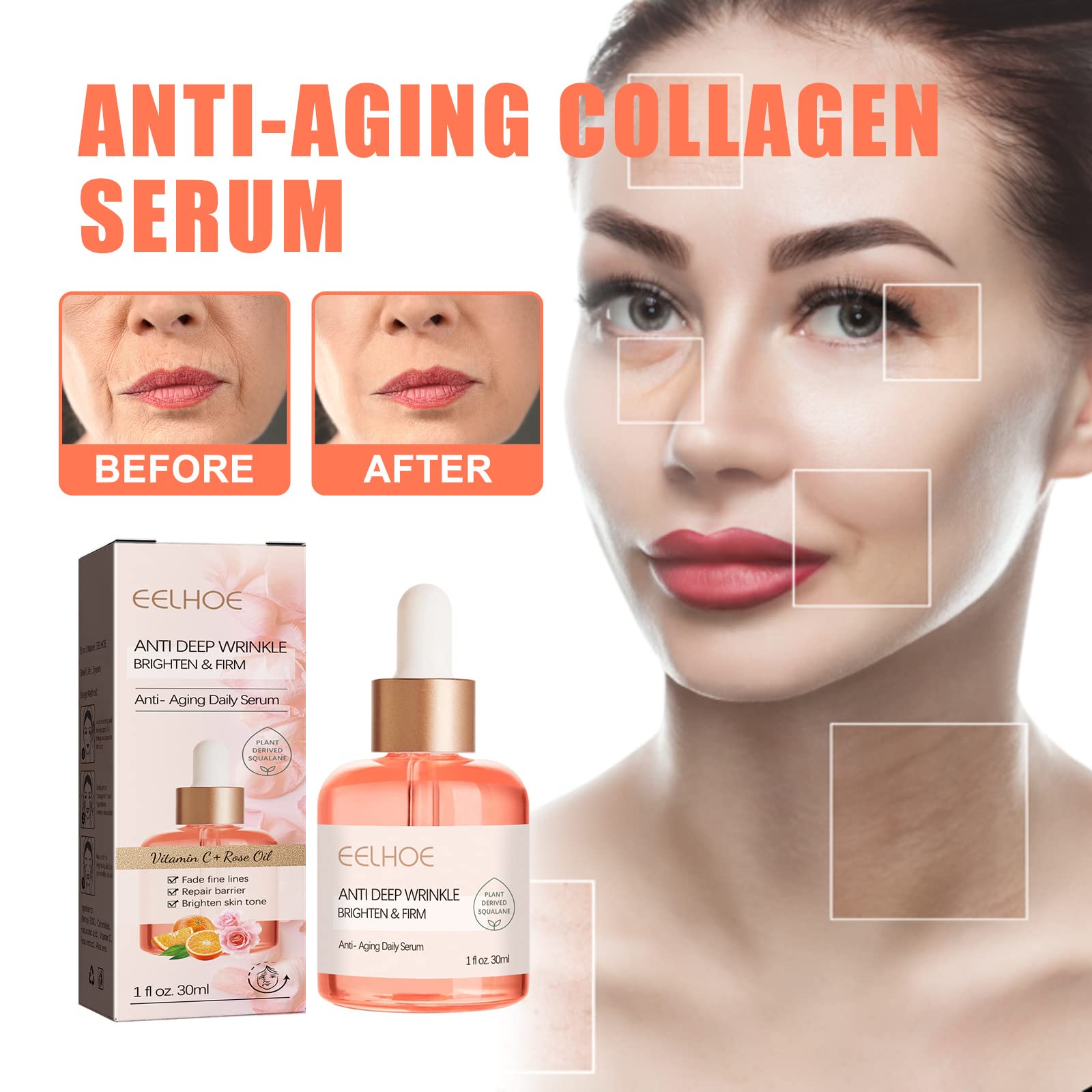 **Organic Rose Essential Oil for Face - Hydrating & Firming Facial Oil with Squalane & Vitamin C - Brightens Skin & Reduces Wrinkles - Perfect for Night Routine & Dry Skin Care**
