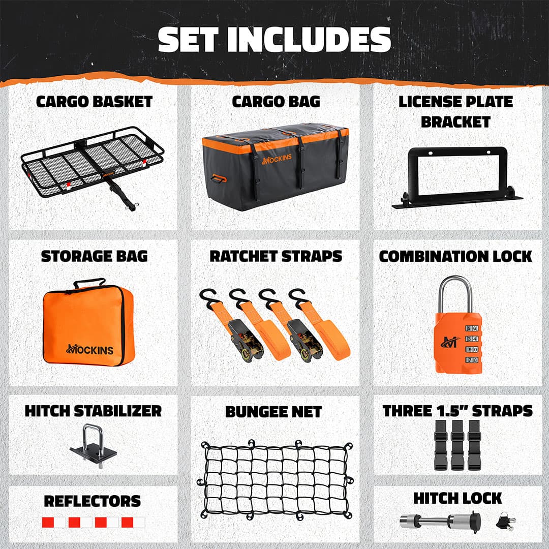 Heavy Duty 60x20x6 Hitch Mount Cargo Carrier with 20 Cu Ft Waterproof Cargo Bag - Perfect for Road Trips, Camping & Outdoor Adventures