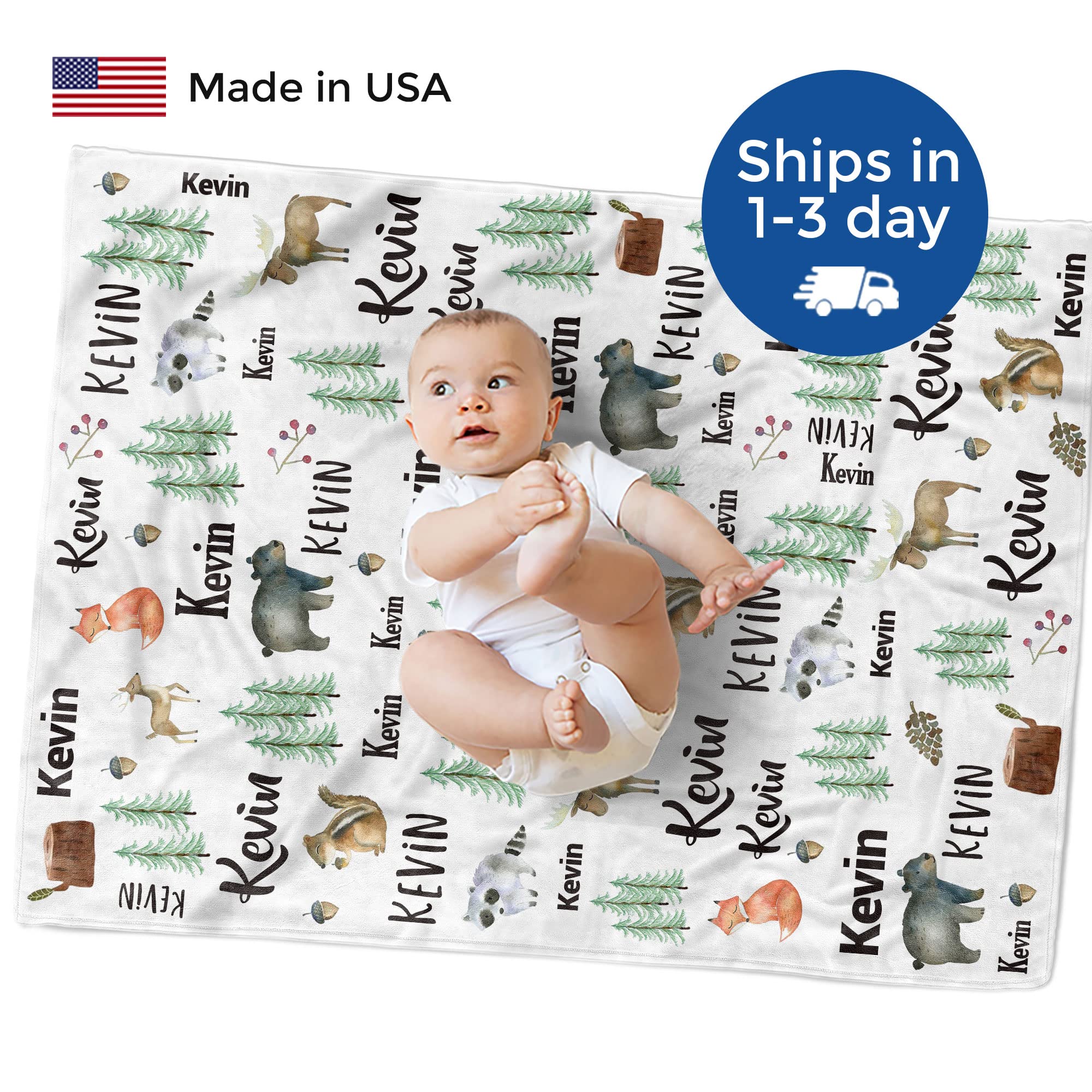 Personalized Woodland Baby Blankets for Boys - Custom Name Embroidered Fleece Blanket | Soft Newborn Gift for Baby Showers, Christenings & Nursery Decor