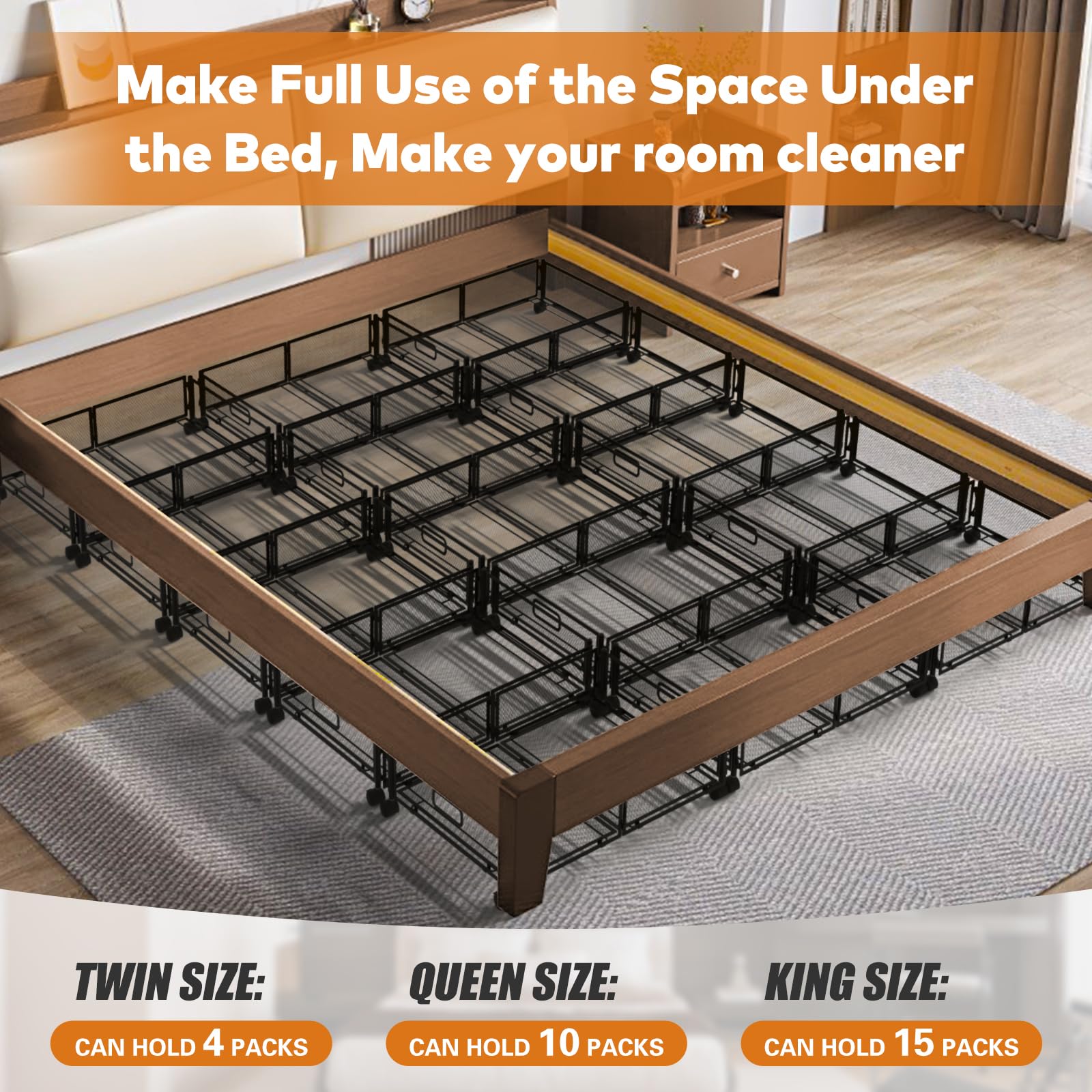 Under Bed Storage with Wheels - 2 Pack Rolling Under Bed Storage Containers for Shoes, Clothes & Blankets | Space Saving Bedroom Organizer for Seasonal Clothing & Extra Linens