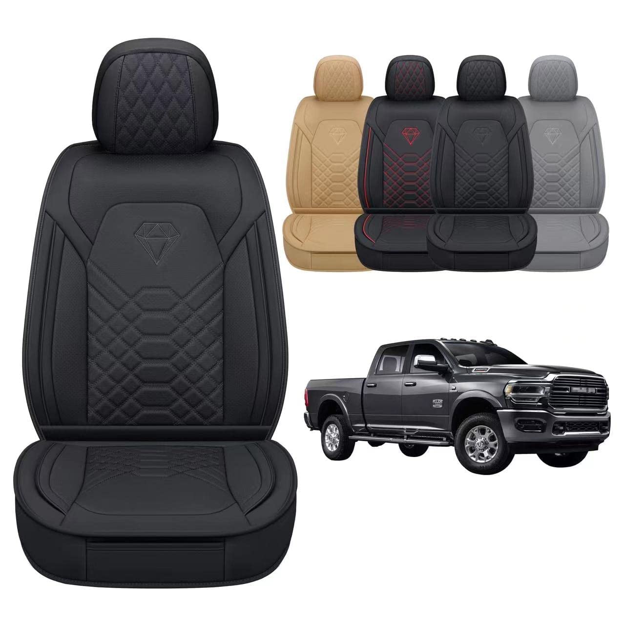 Premium Waterproof Synthetic Leather Seat Covers Full Set for 2013-2021 Dodge RAM 1500/2500/3500 Pickup Trucks - Black Car Seat Protectors for Comfort & Durability | Perfect for Off-Roading, Work Commutes & Family Road Trips