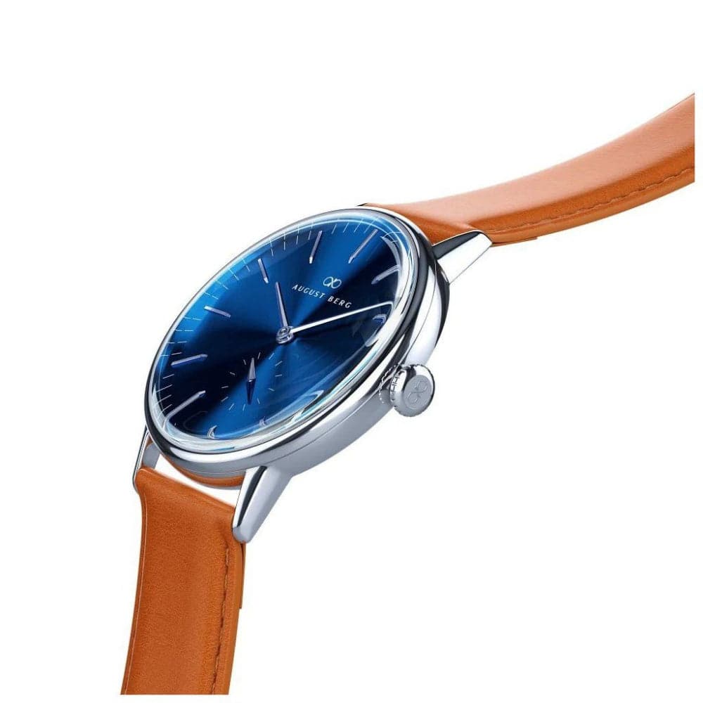 August Berg 10140E05LBN20 Blue Dial Brown Leather Strap Unisex Watch - Perfect for Casual Wear, Office & Everyday Use